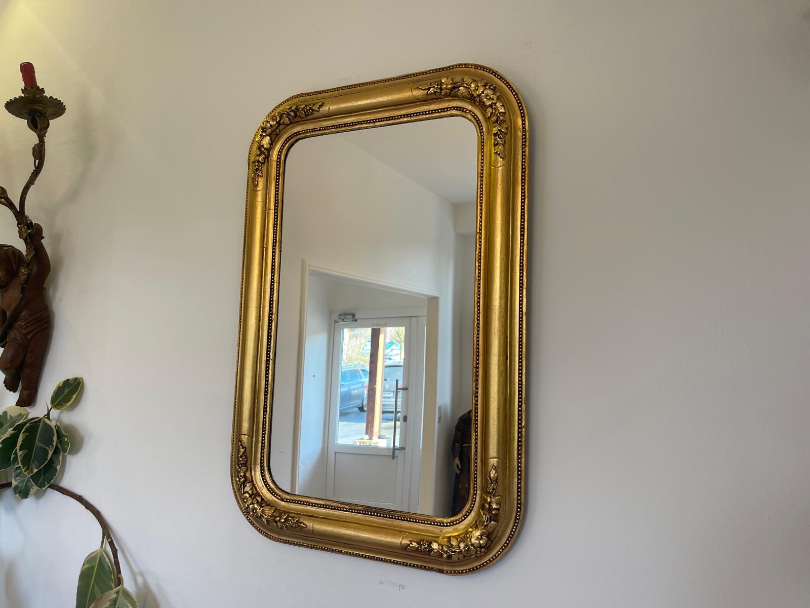 Originaler vergoldeter Biedermeier Spiegel Holzspiegel Rosenspiegel E1010