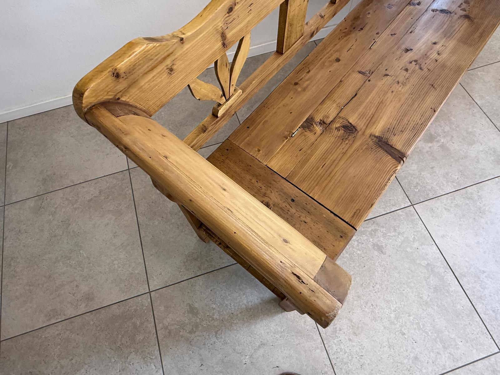 Provinzielle Biedermeier Truhenbank Landhausbank Antik D2417