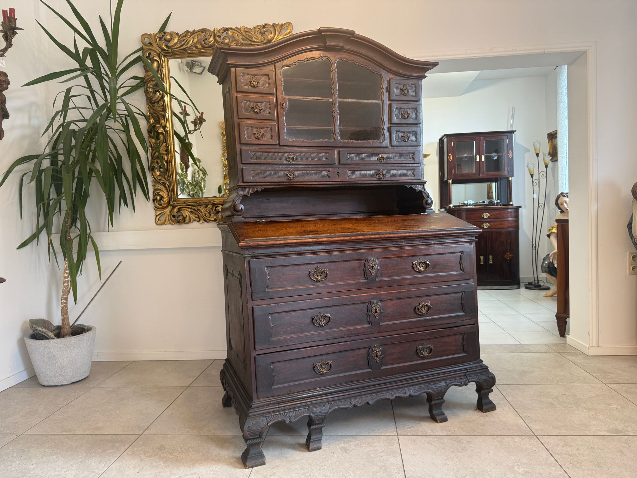 Barock Eichensekretär Aufsatzschrank Schreibsekretär Anqituität  D2377