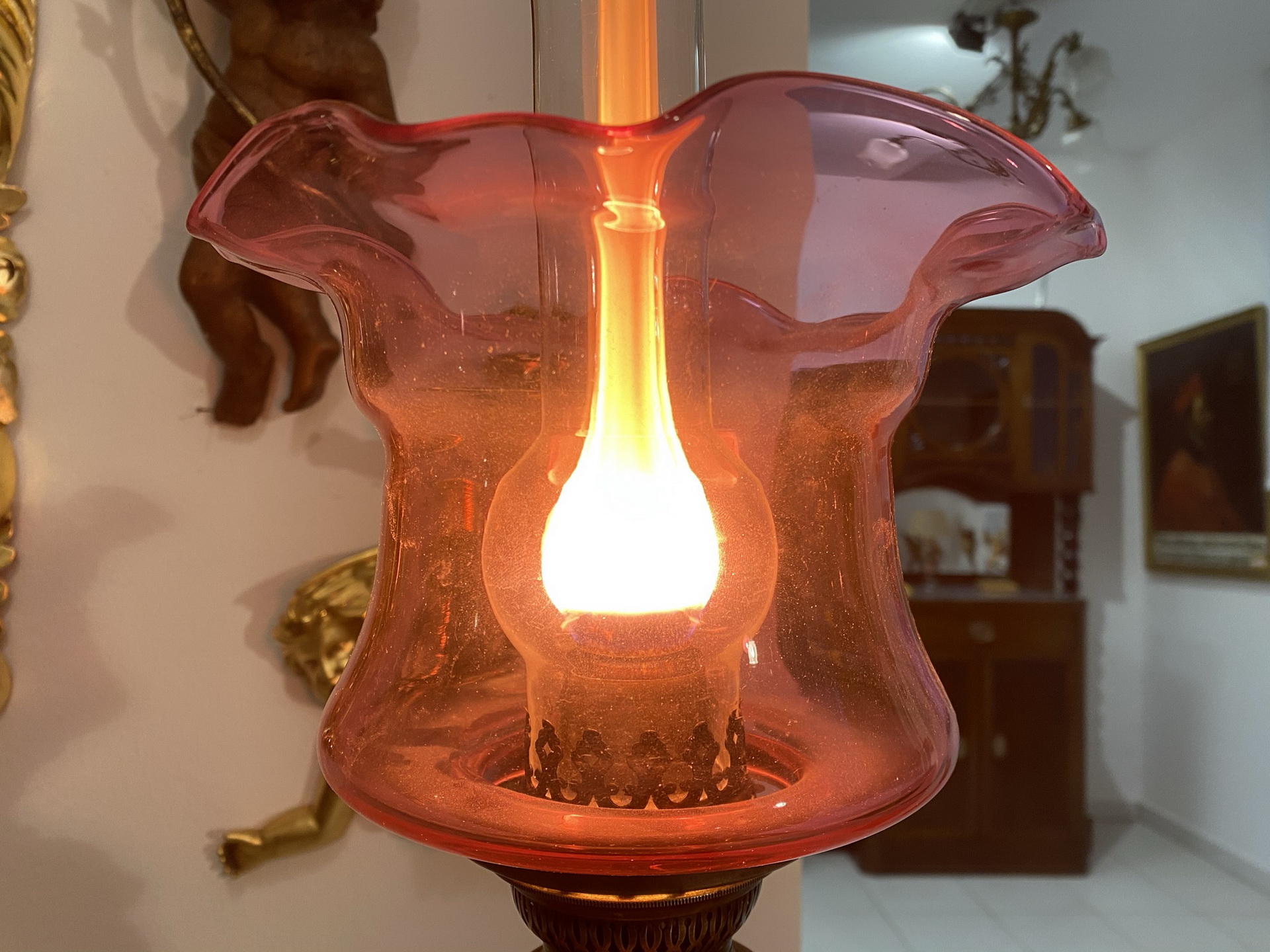 Barock-Biedermeier-Antik_08 originale prächtige Zimmerleuchte Petroleumleuchte Traumlampe A3024