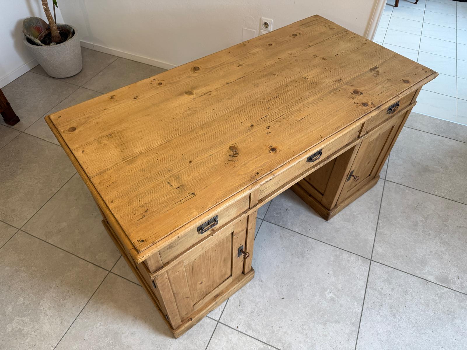 Bäuerlicher Naturholz Jugendstil Schreibtisch - Massivholz Bauernmöbel G2136