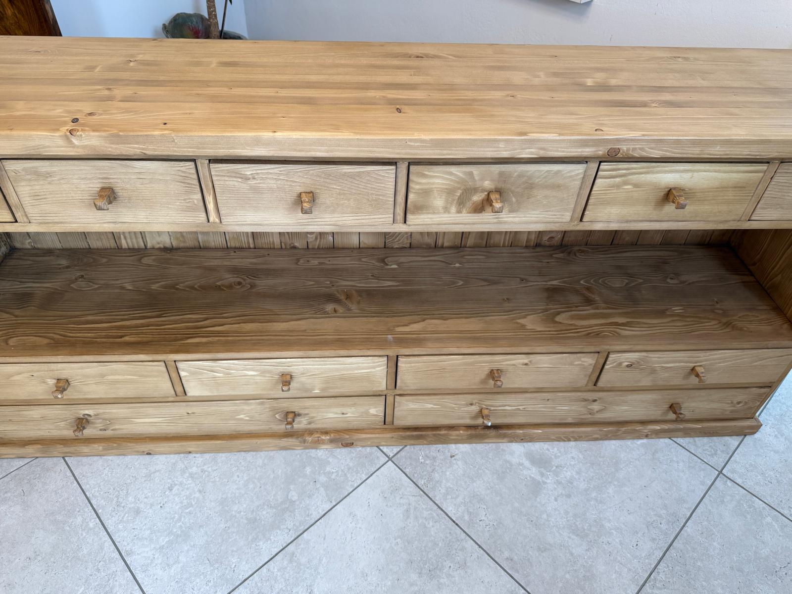 Antike bäuerliche 12 Laden Kommode Anrichte Sideboard Weichholz G2071
