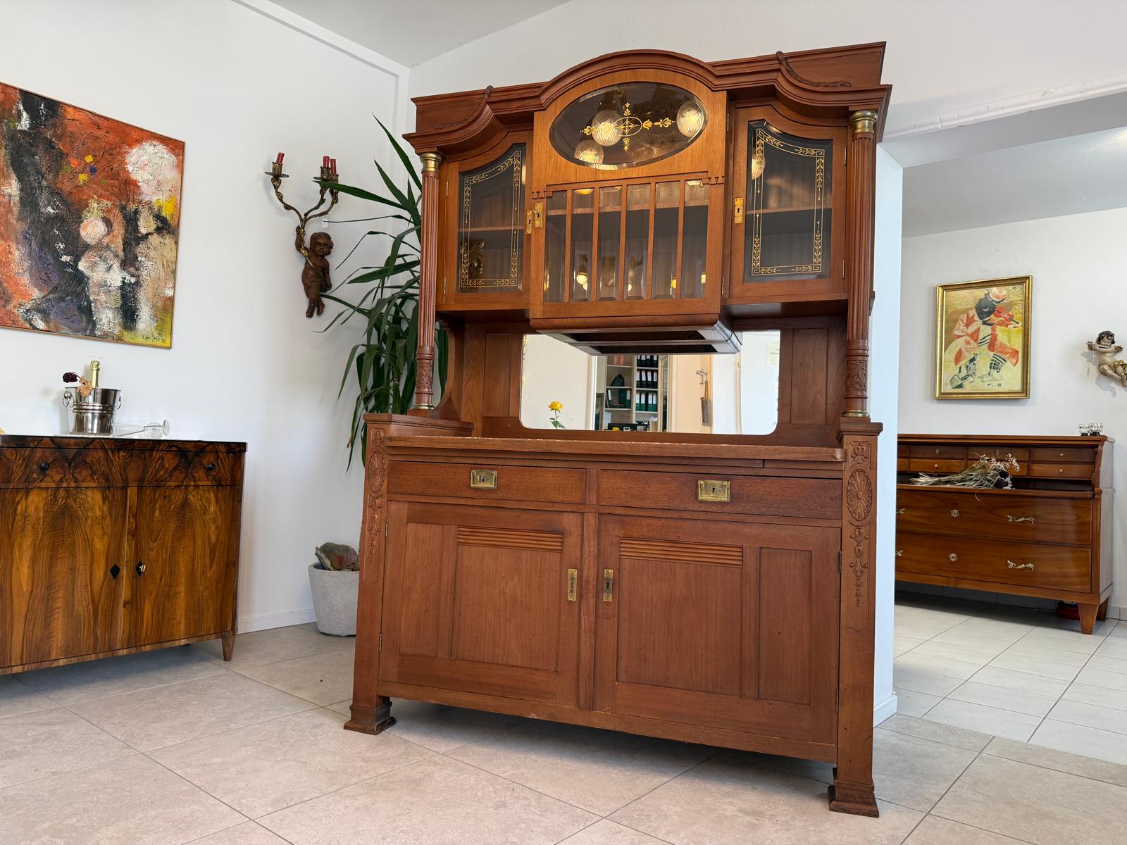 Originales Jugendstil Aufsatzbuffet Bücherschrank Vitrinenschrank G1985