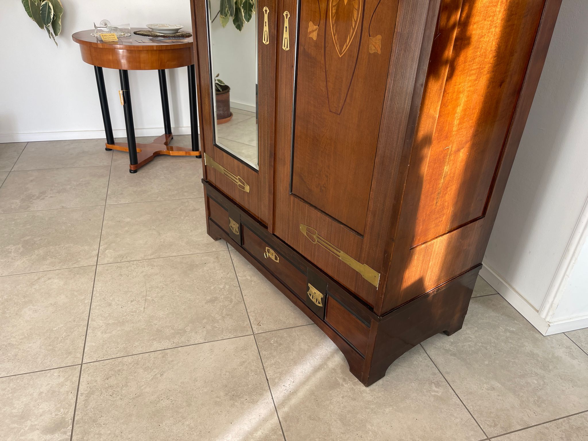 Traum Jugendstil Bücherschrank Spiegelschrank Marketiert Antiquität G1295