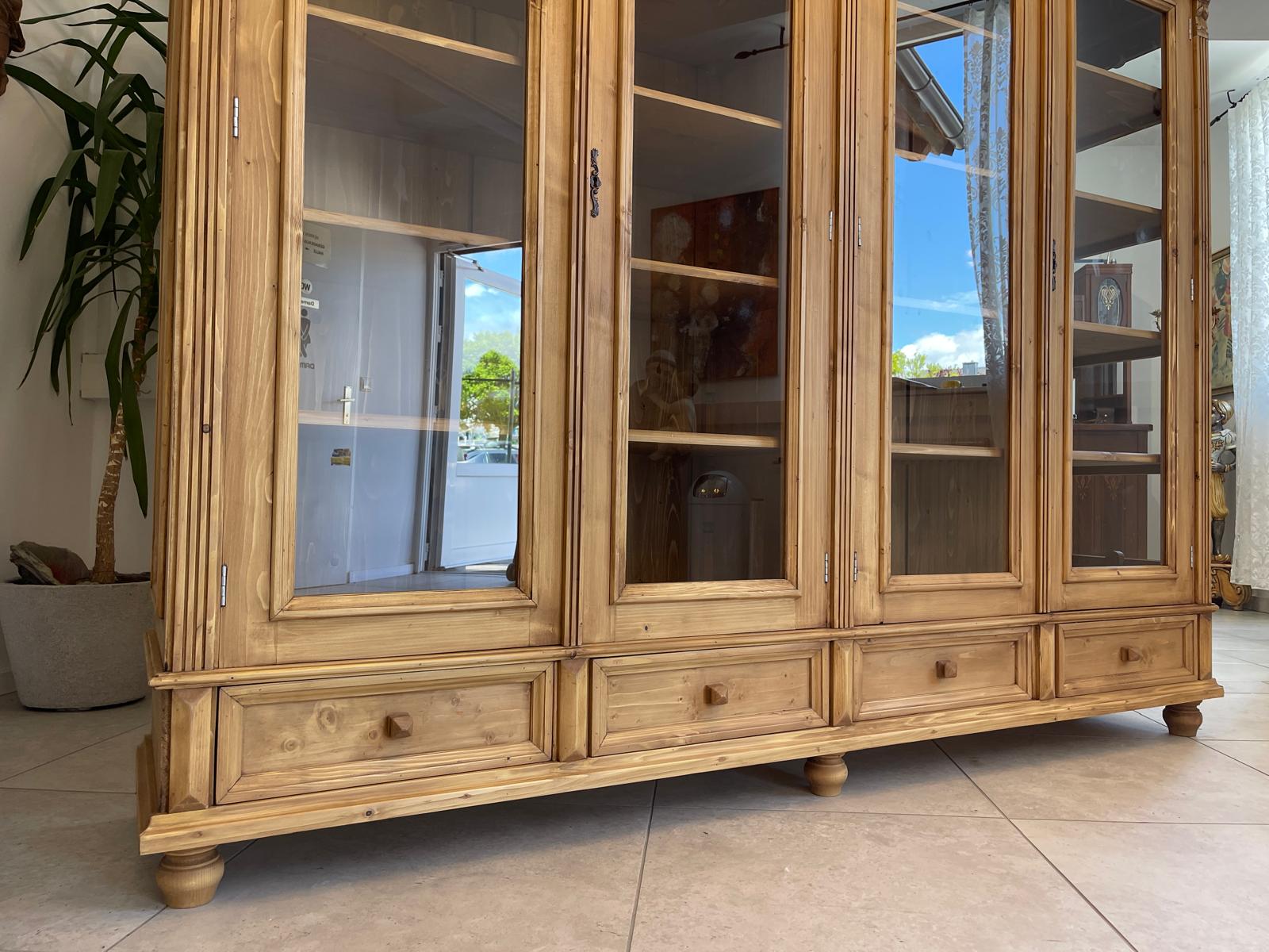 Bäuerliche Glas Vitrine Glasschrank Naturholz Bücherschrank Weichholz G1646
