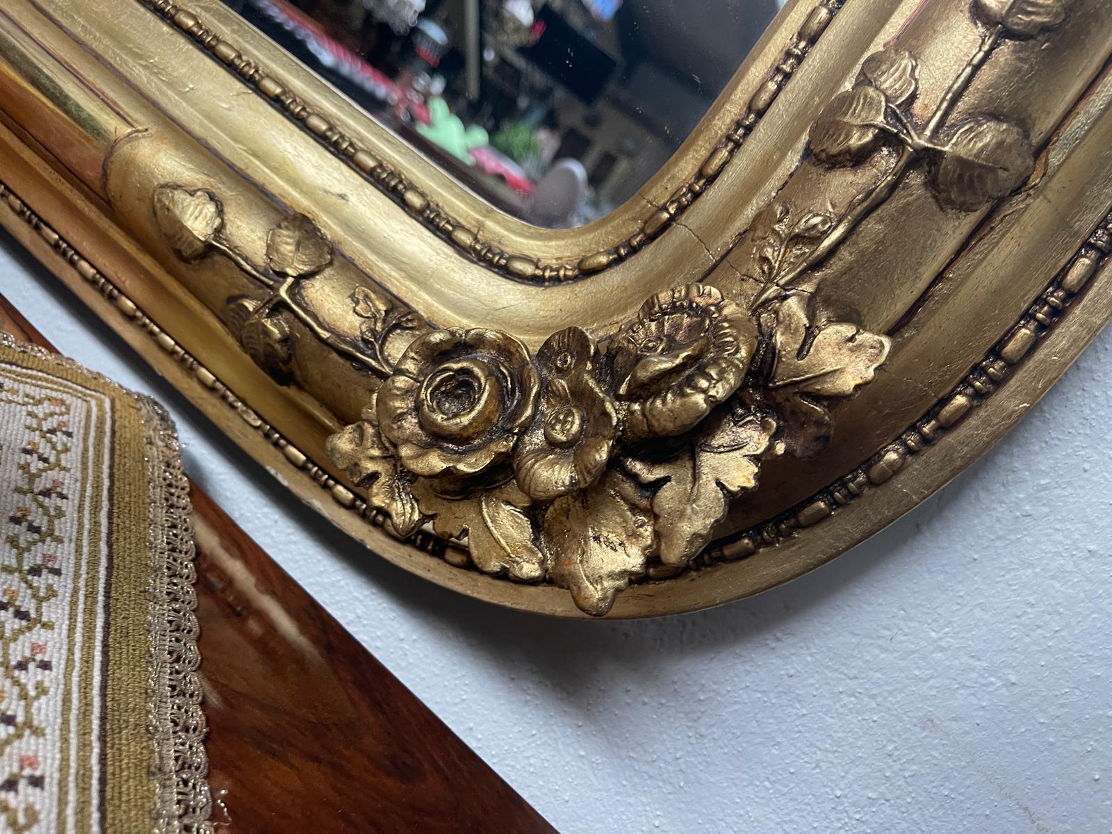 Originaler vergoldeter Biedermeier Spiegel Holzspiegel Rosenspiegel G1337