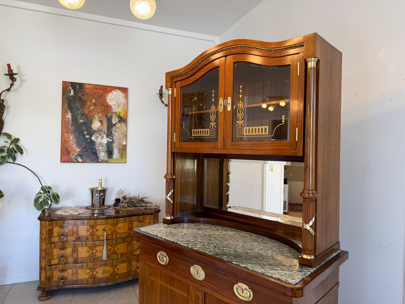 Jugendstil Aufsatzbuffet Antiquität Kredenz Küchenschrank D2697
