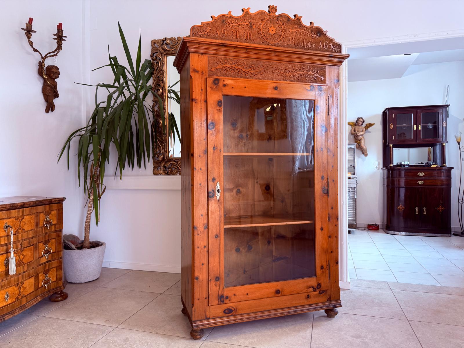 Antiker Zirbenholz Kasten Vitrinenschrank Bücherschrank Antik Feuerschrank D2634
