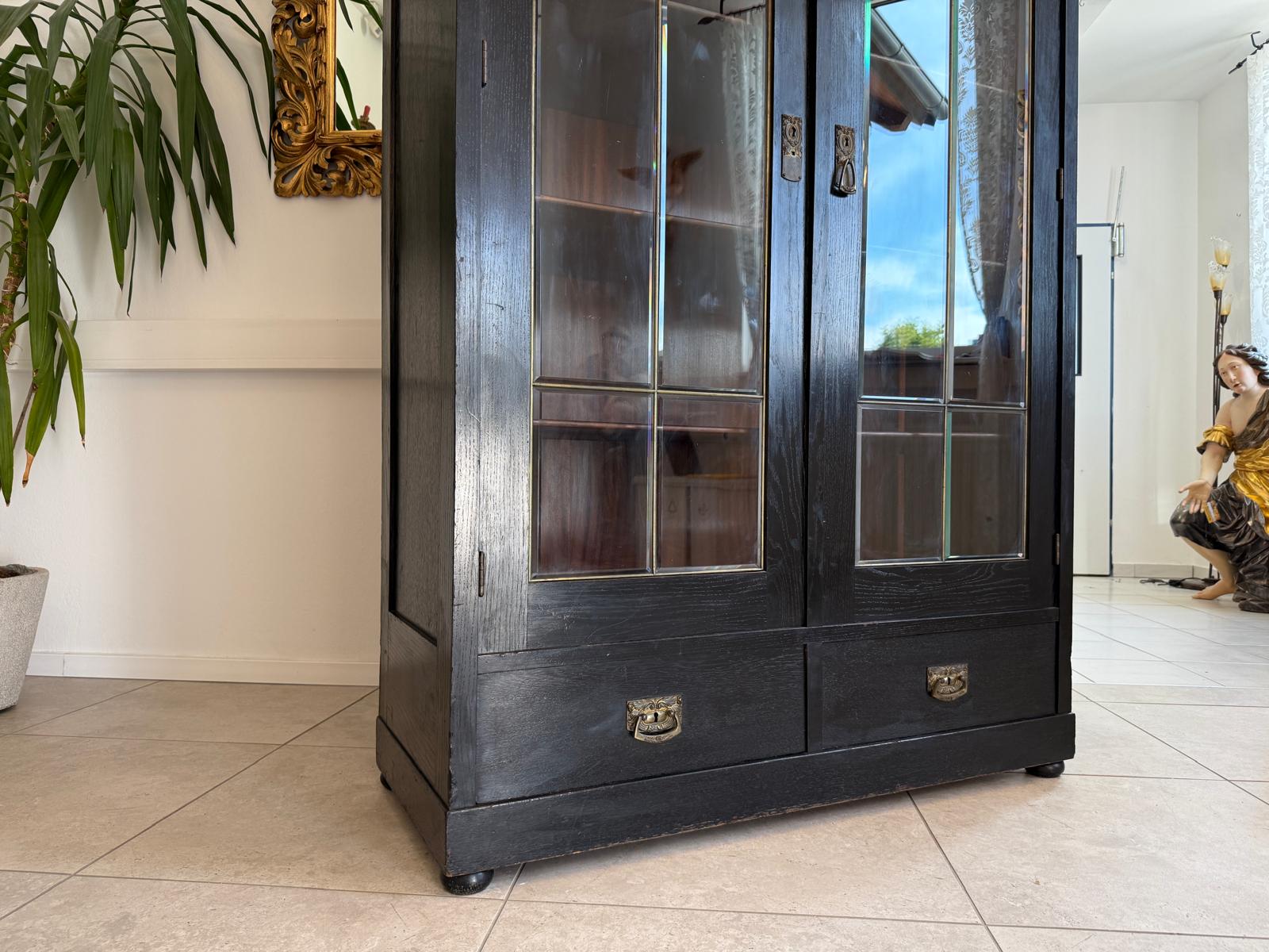 Original Jugendstil Vitrine Bücherschrank Vitrinenschrank Schwarz Antik G2059