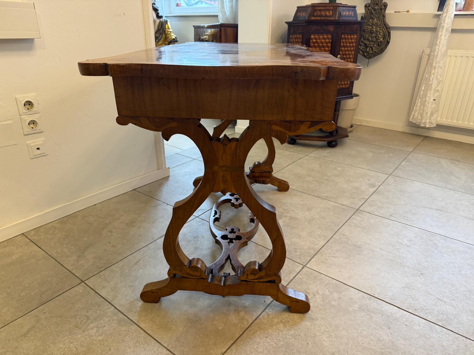Biedermeier Tisch Schreibtisch Sekretär Marketiert Intarsien Antiquität G2373