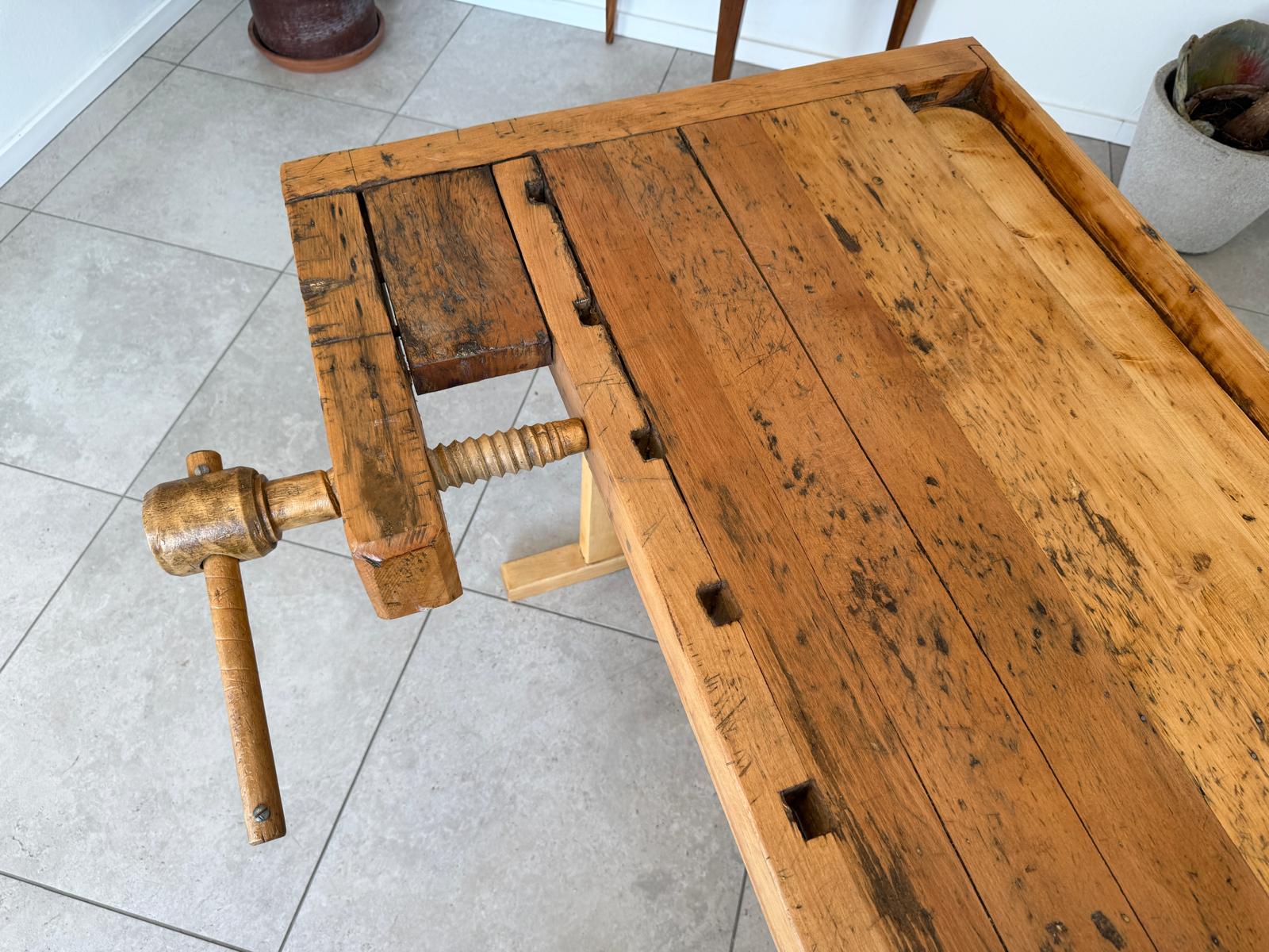urige massive funktionstüchtige Hobelbank, Werkbank, Küchentisch G2172