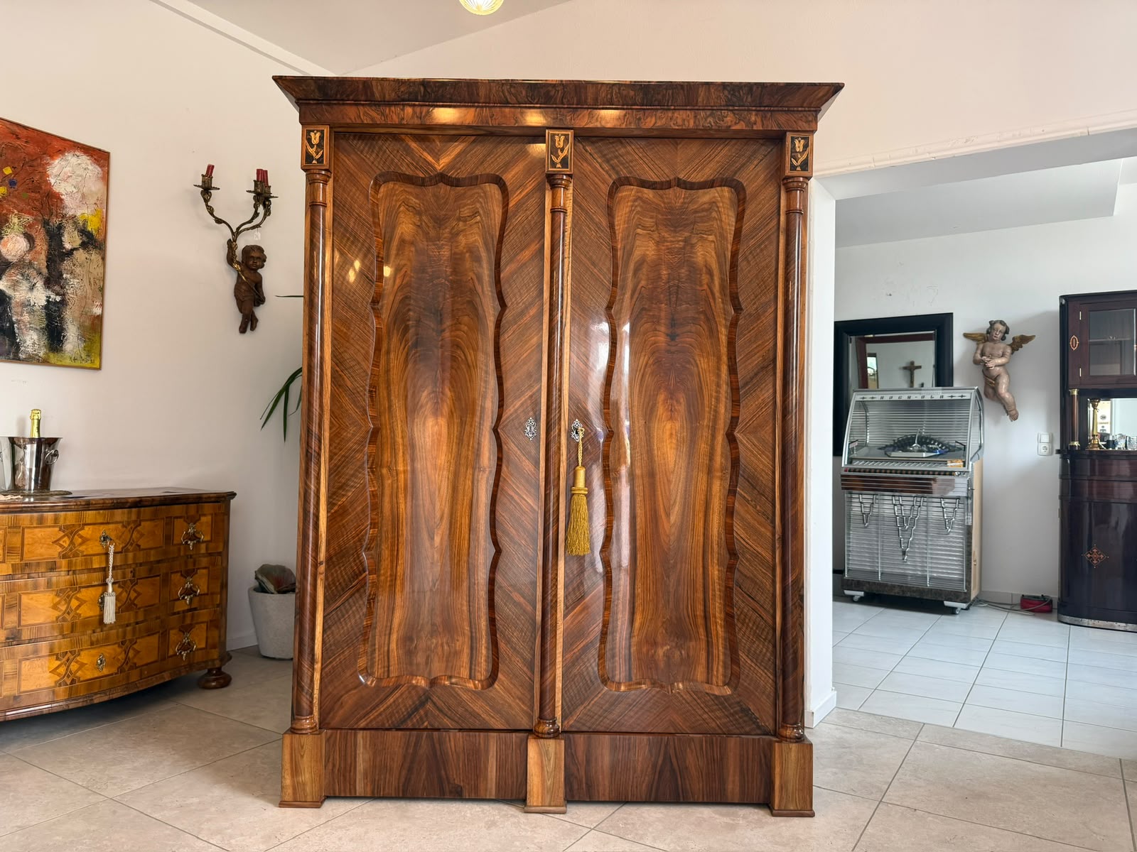  Empire Säulen Hallenschrank Restauriert Antik Antiquität Restauriert D2683