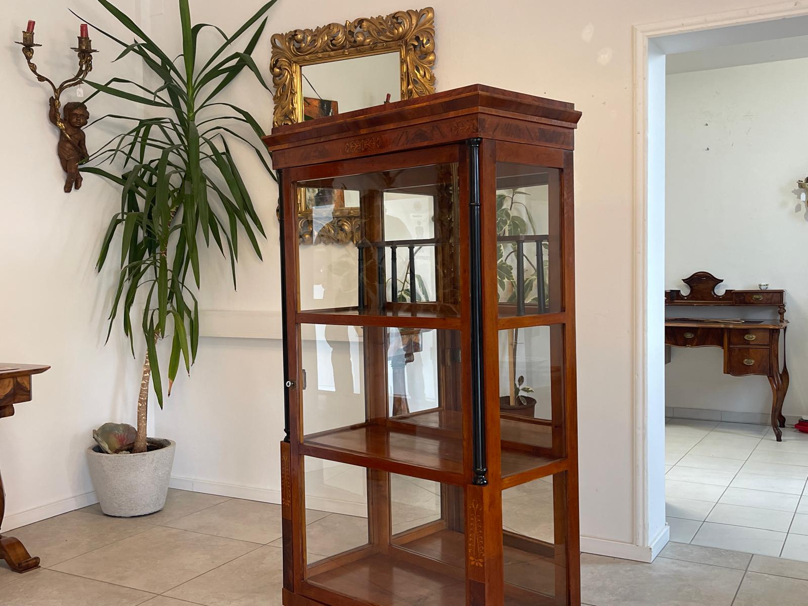Originale Biedermeier Säulen Vitrine Glasschrank Antiquität Bücherschrank G1673