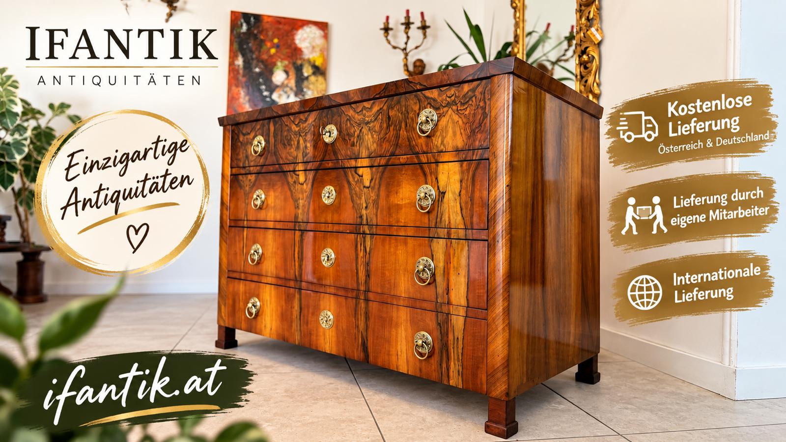 Biedermeier Kommode Nussholz Furniert Restauriert Antiquität um 1820 D2925