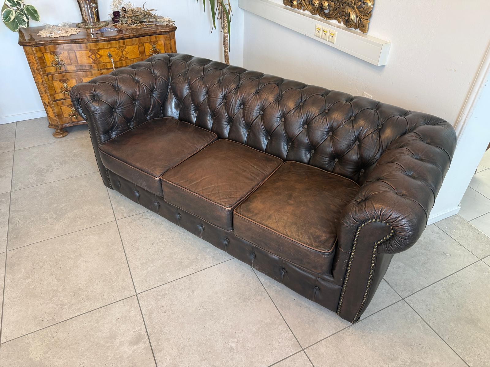 Chesterfield 3er Clubsofa Couch Zigarrenbraun D2756