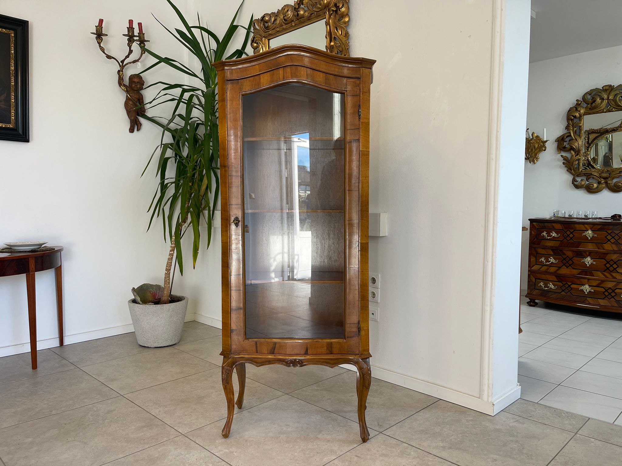 Barockstil Vitrine Nussholz Glasschrank Bücherschrank A5144