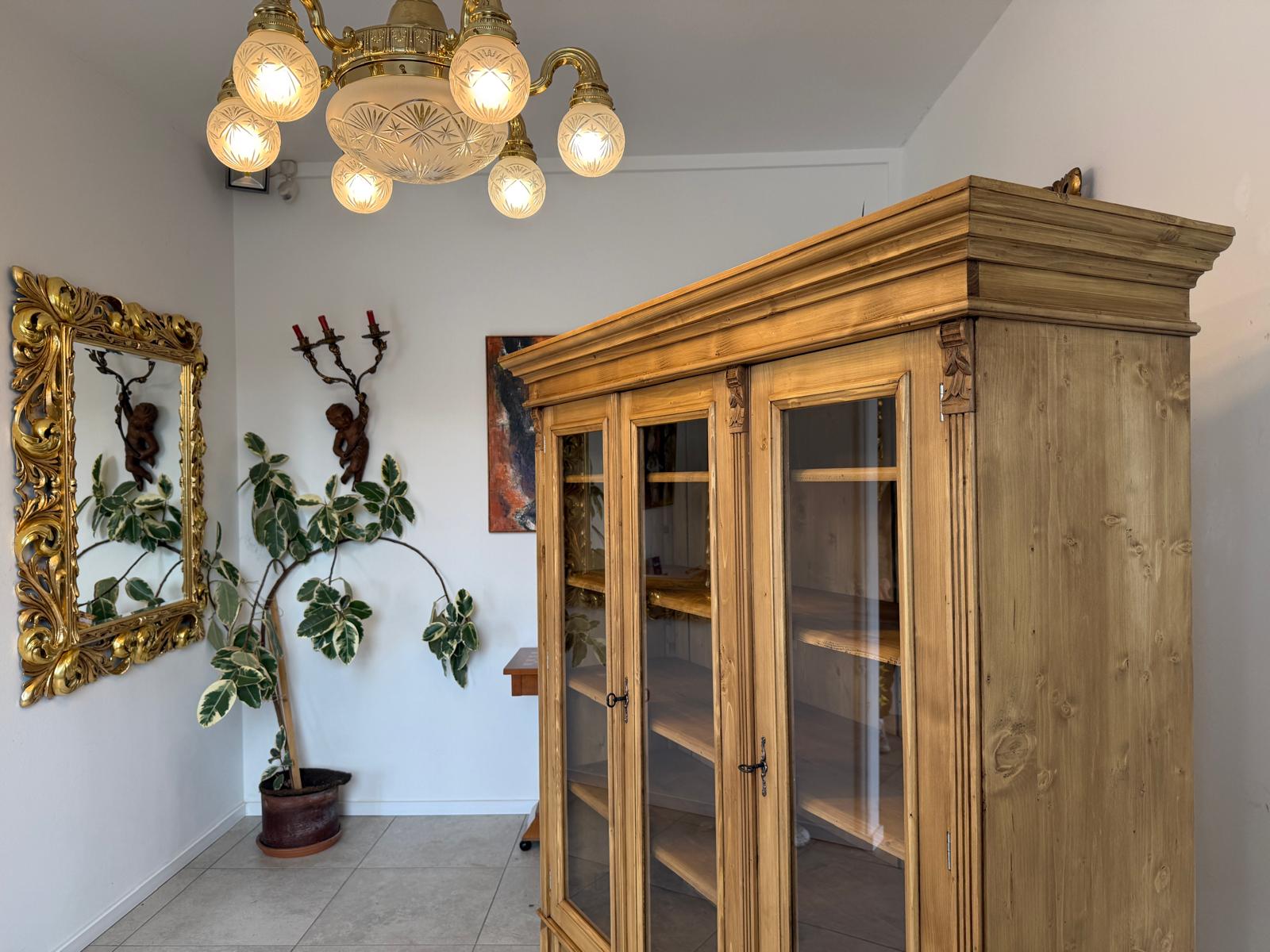 Bäuerliche Vitrine Bauernvitrine Naturholz Bücherschrank D2288