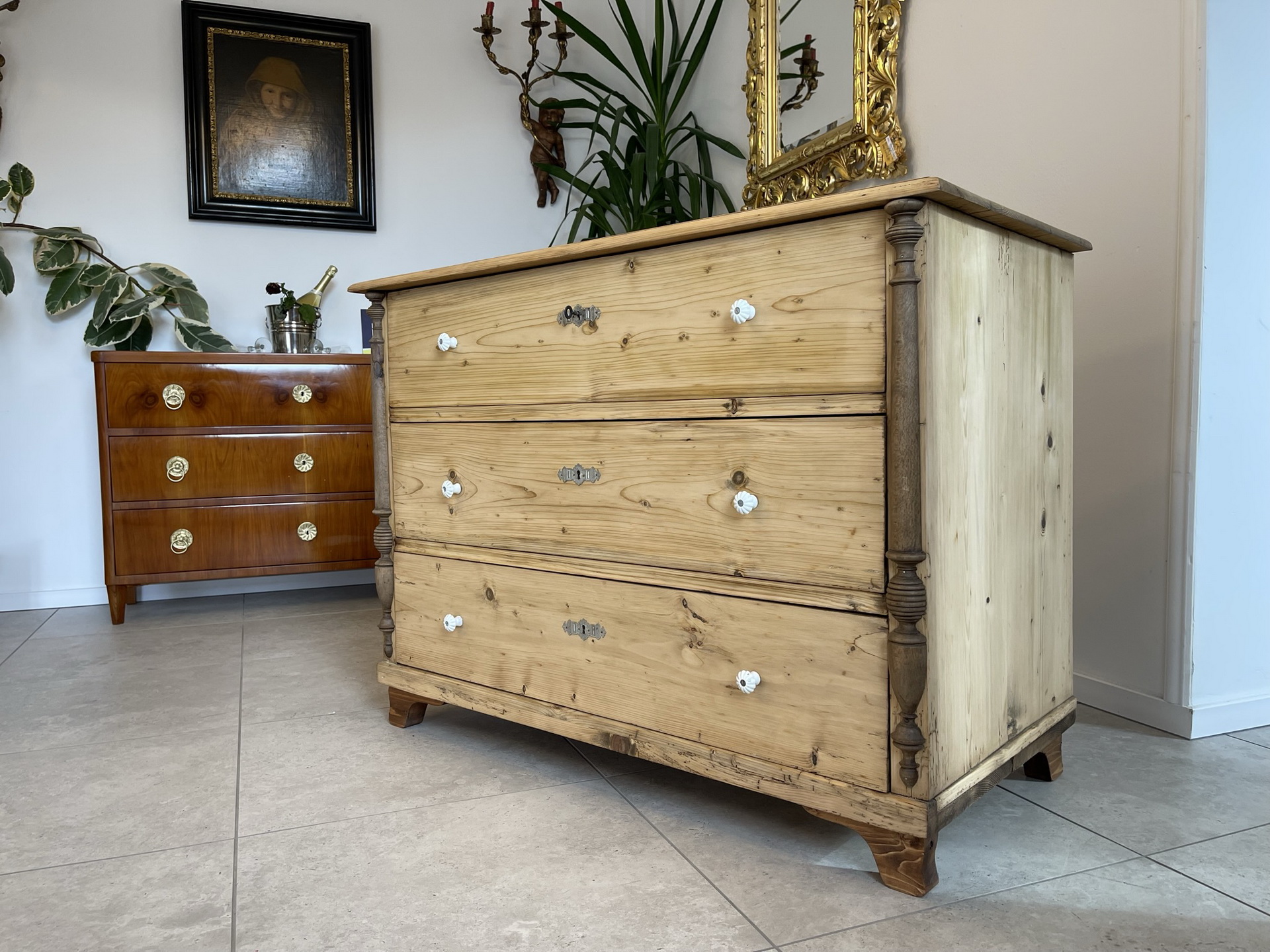 Barock-Biedermeier_29KCvSI2P6JsM55 Restaurierte Biedermeier Kommode Antik 3 Laden aus Fichtenholz B1231