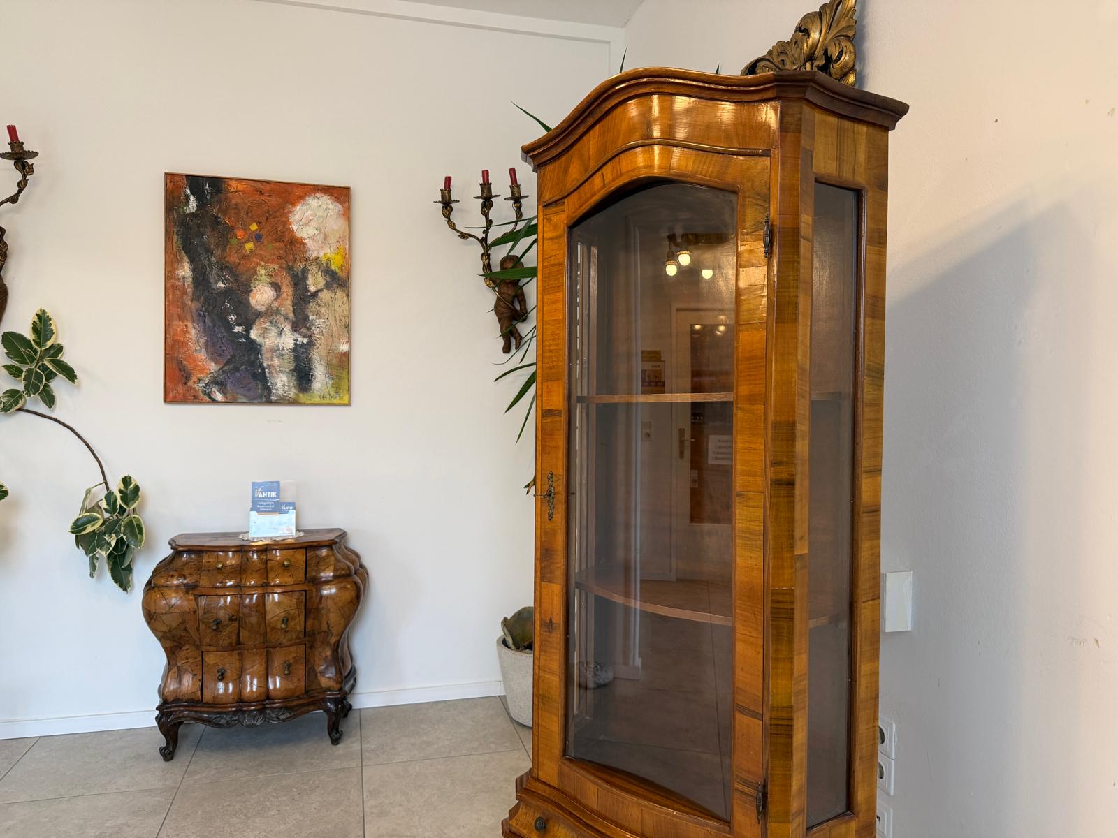 Barockstil Vitrine Intarsiert Nussholz Bücherschrank Stilschrank D1153