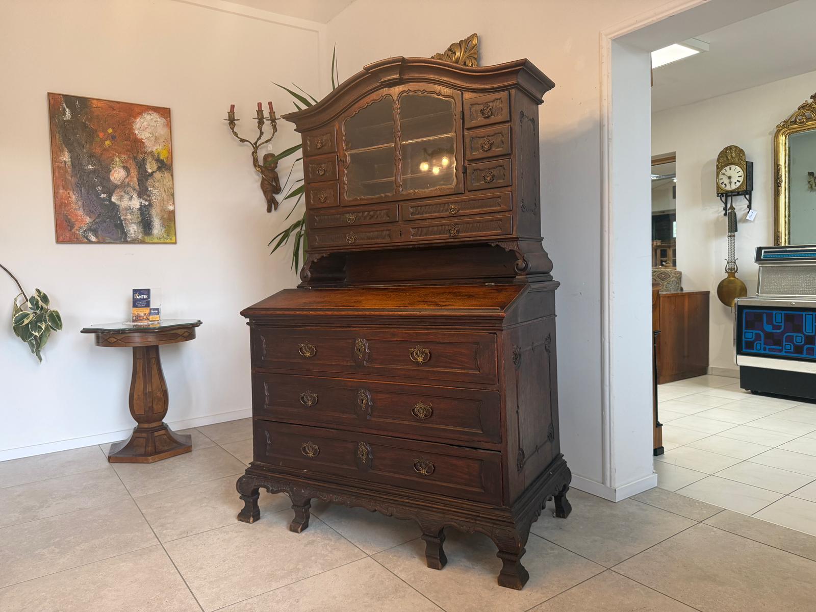 Barock Eichensekretär Aufsatzschrank Schreibsekretär Anqituität  D2377