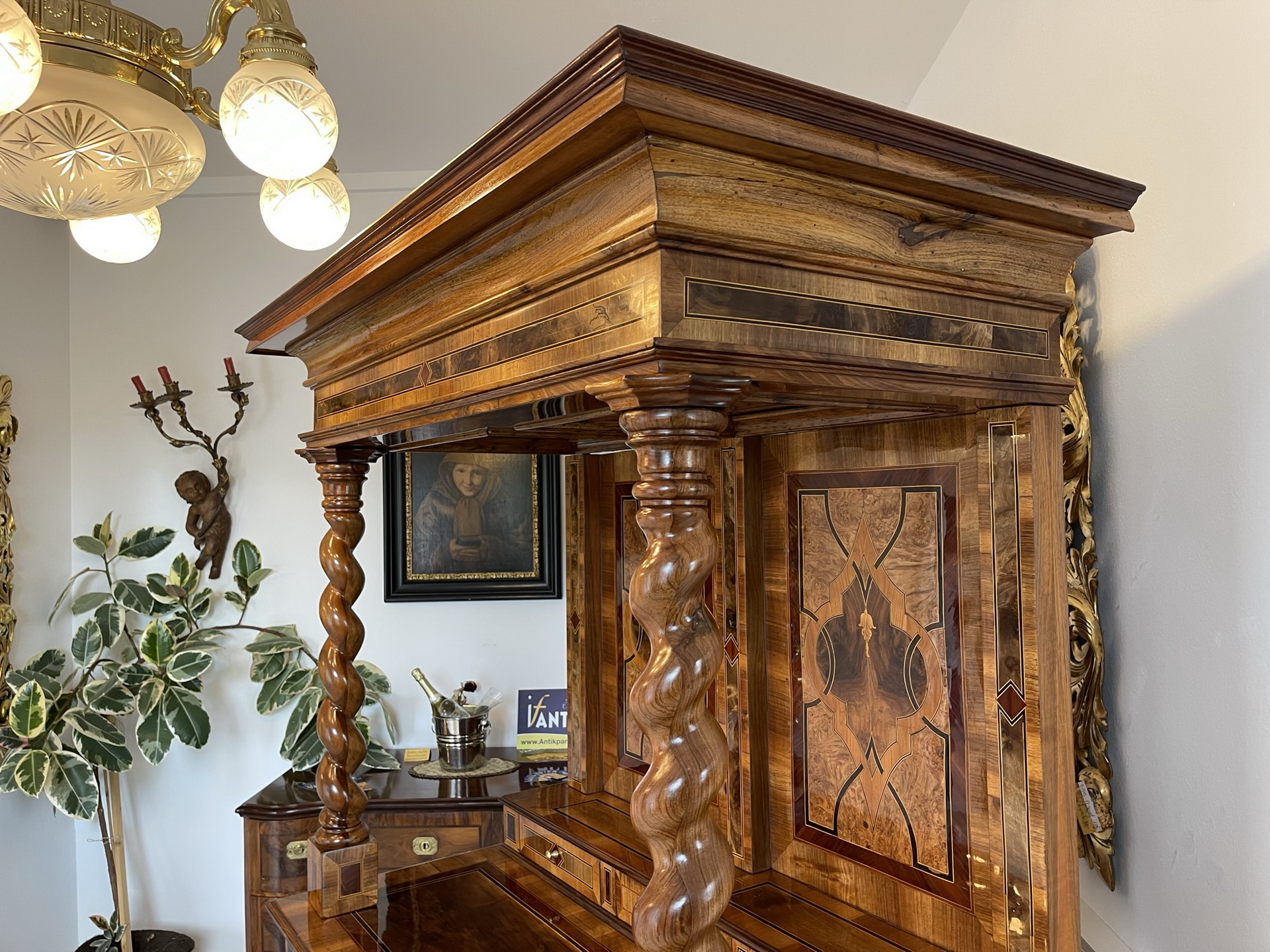 bauernschrank-bauernmoebel_146 Barock Sekretär Tabernakel Antiquität Stollenschrank mit Vollsäulen B1636