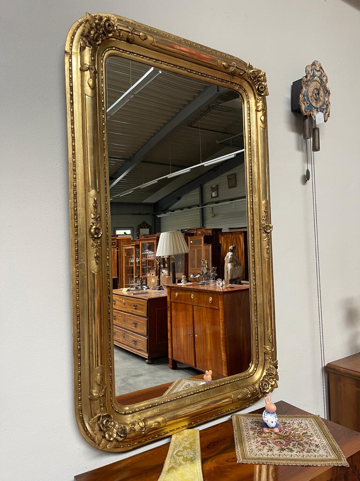 Originaler vergoldeter Biedermeier Spiegel Holzspiegel Rosenspiegel G1337