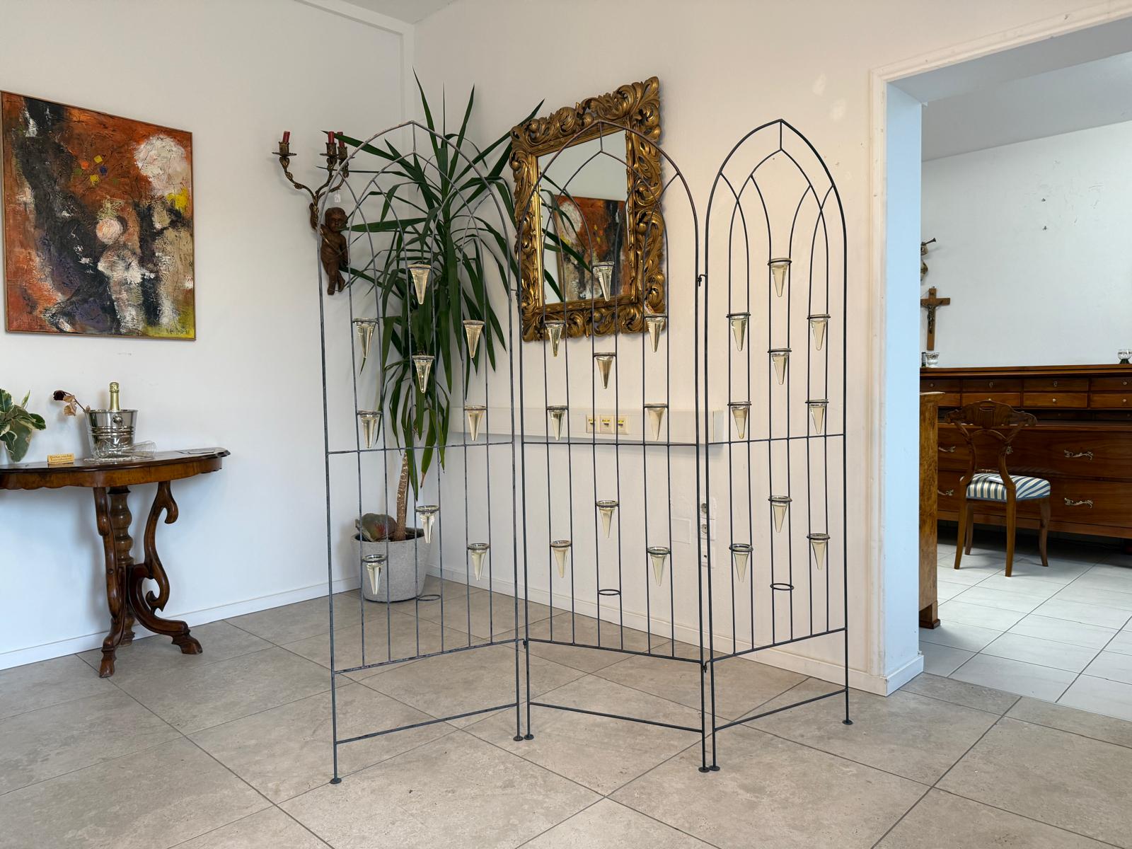 3 teiliger Metall Paravent / Raumteiler, elegante nostalgische Trennwand G1803