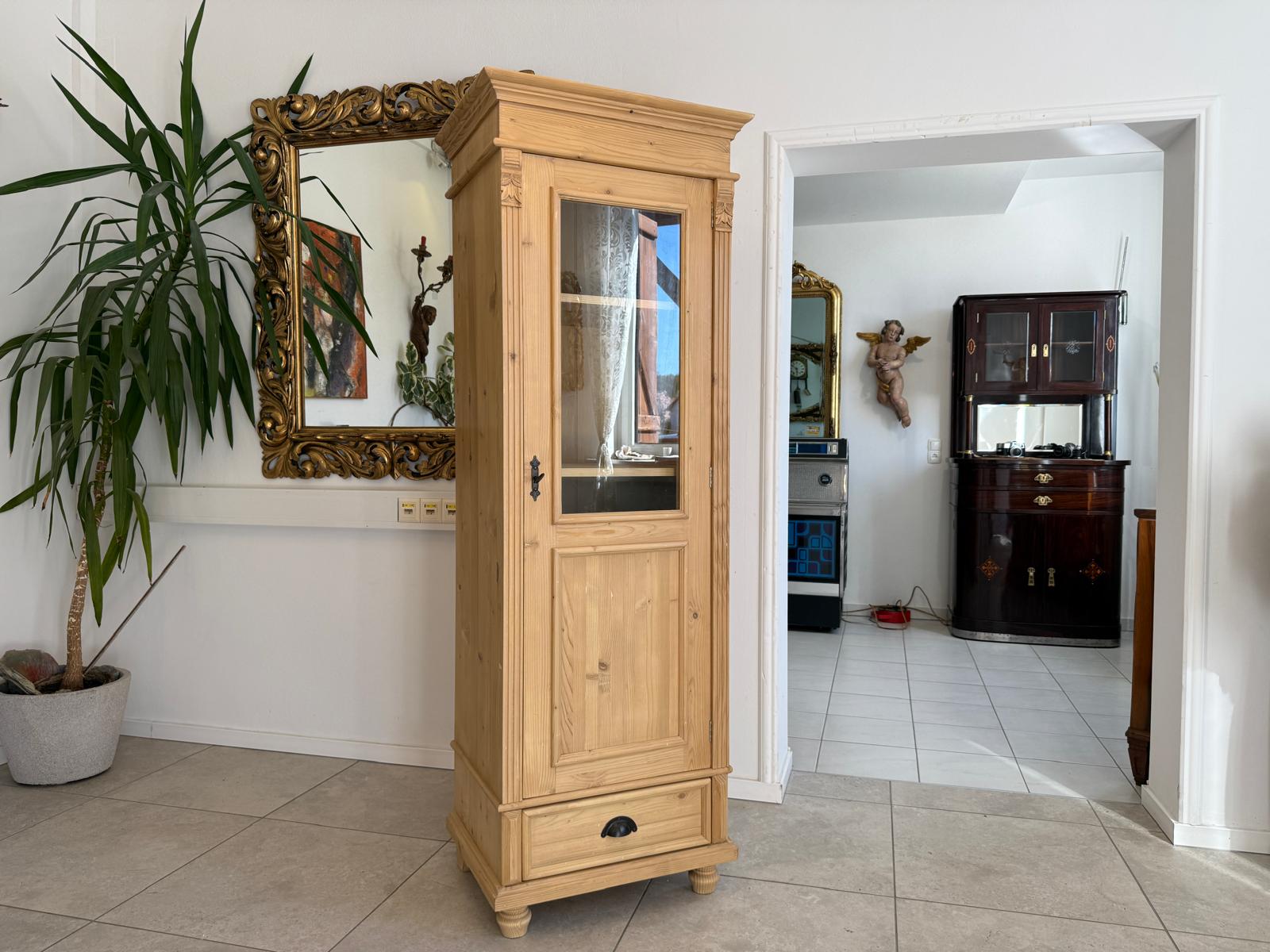 Antike Bauernvitrine Vitrine Naturholz Bücherschrank Alte Bauernmöbel D2346