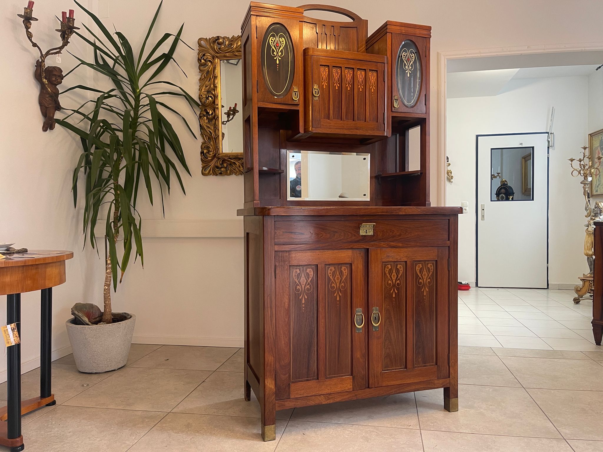 Elegantes Originales Jugendstil Designerbuffet Aufsatzbuffet Glasschrank G1229
