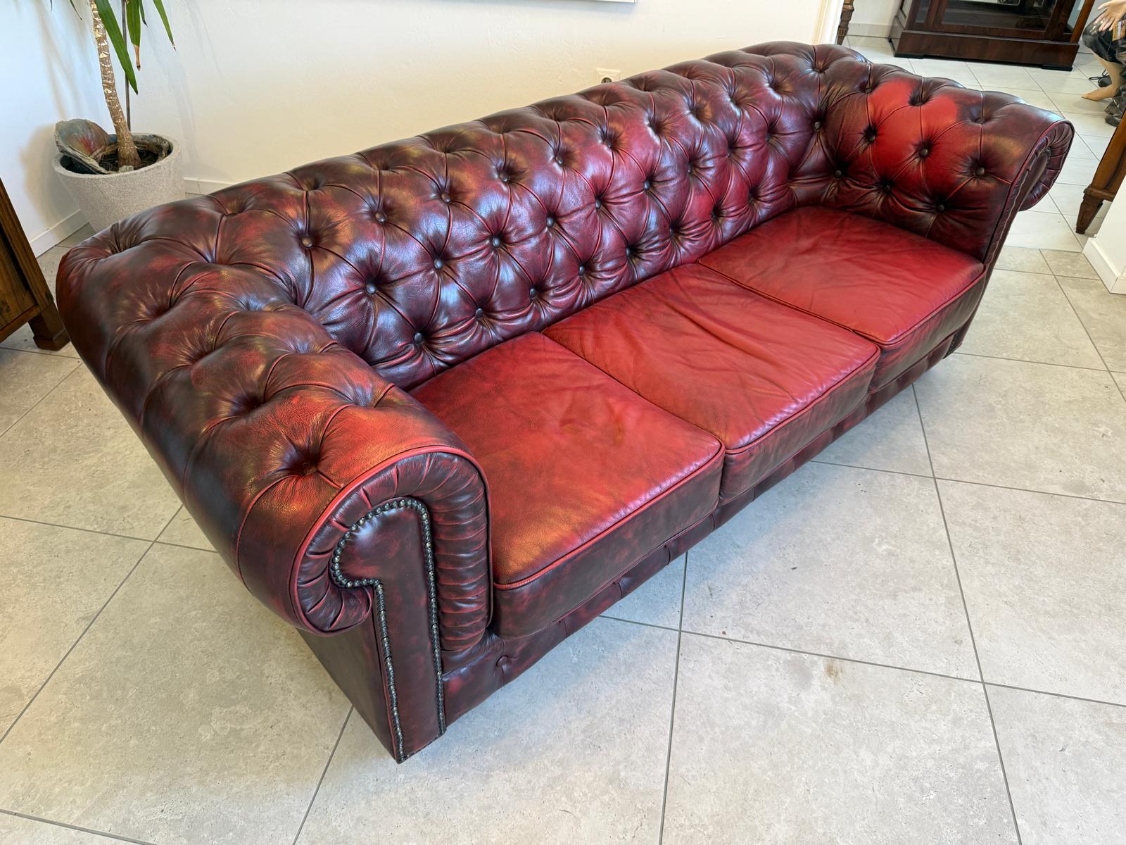 Chesterfield 3er Clubsofa Diwan Couch Oxblood Kultmöbel G2090