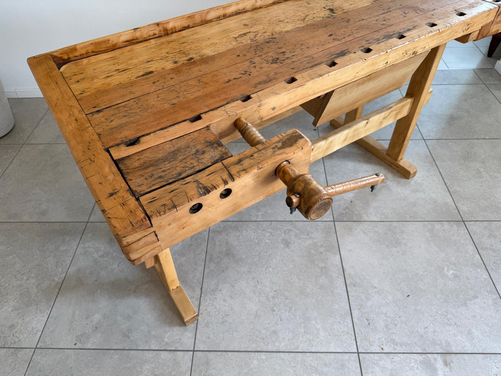 urige massive funktionstüchtige Hobelbank, Werkbank, Küchentisch G2172
