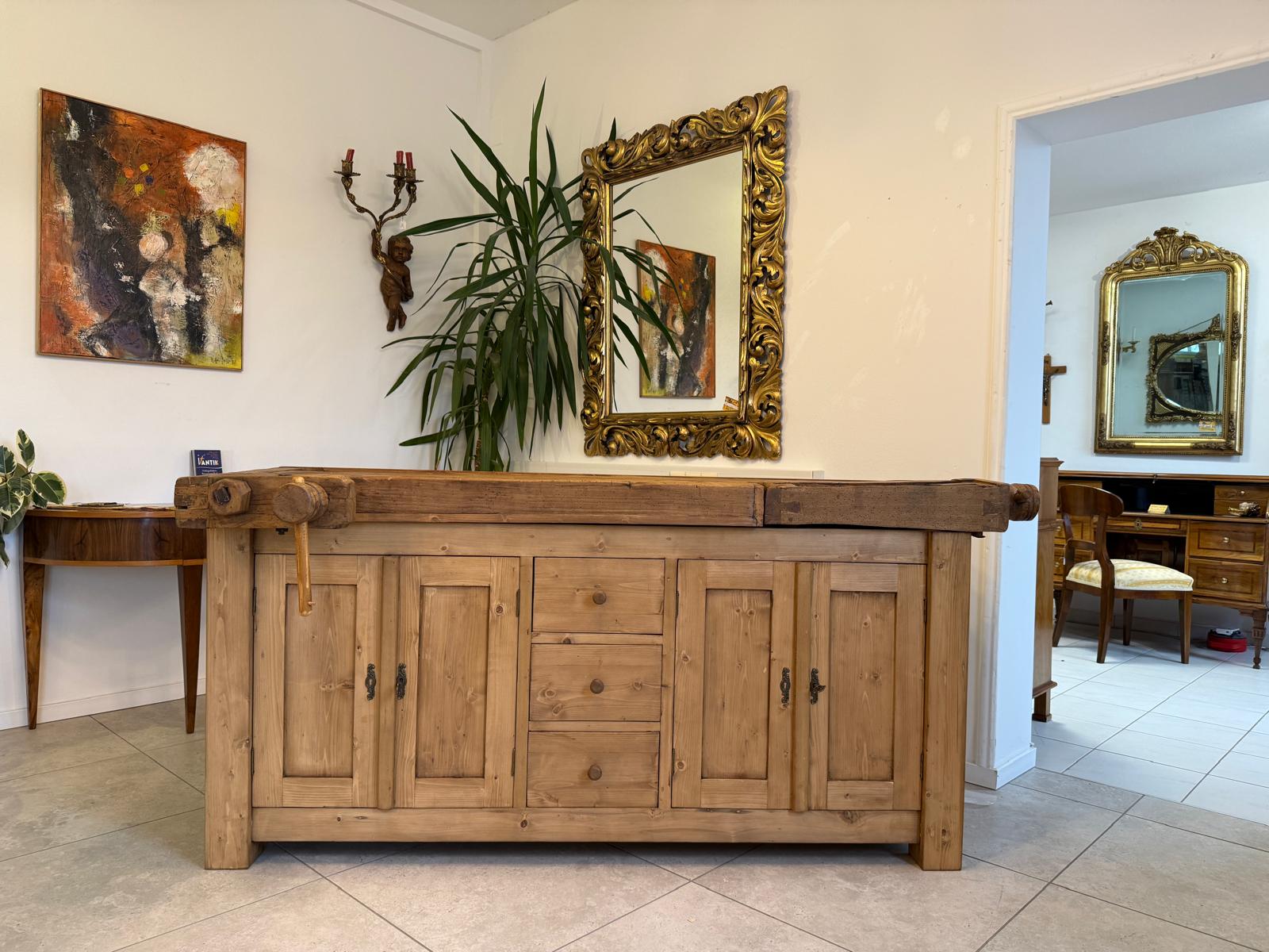 Urige Hobelbank Werkbank Pult Tresen Ladenschrank Antik G2257