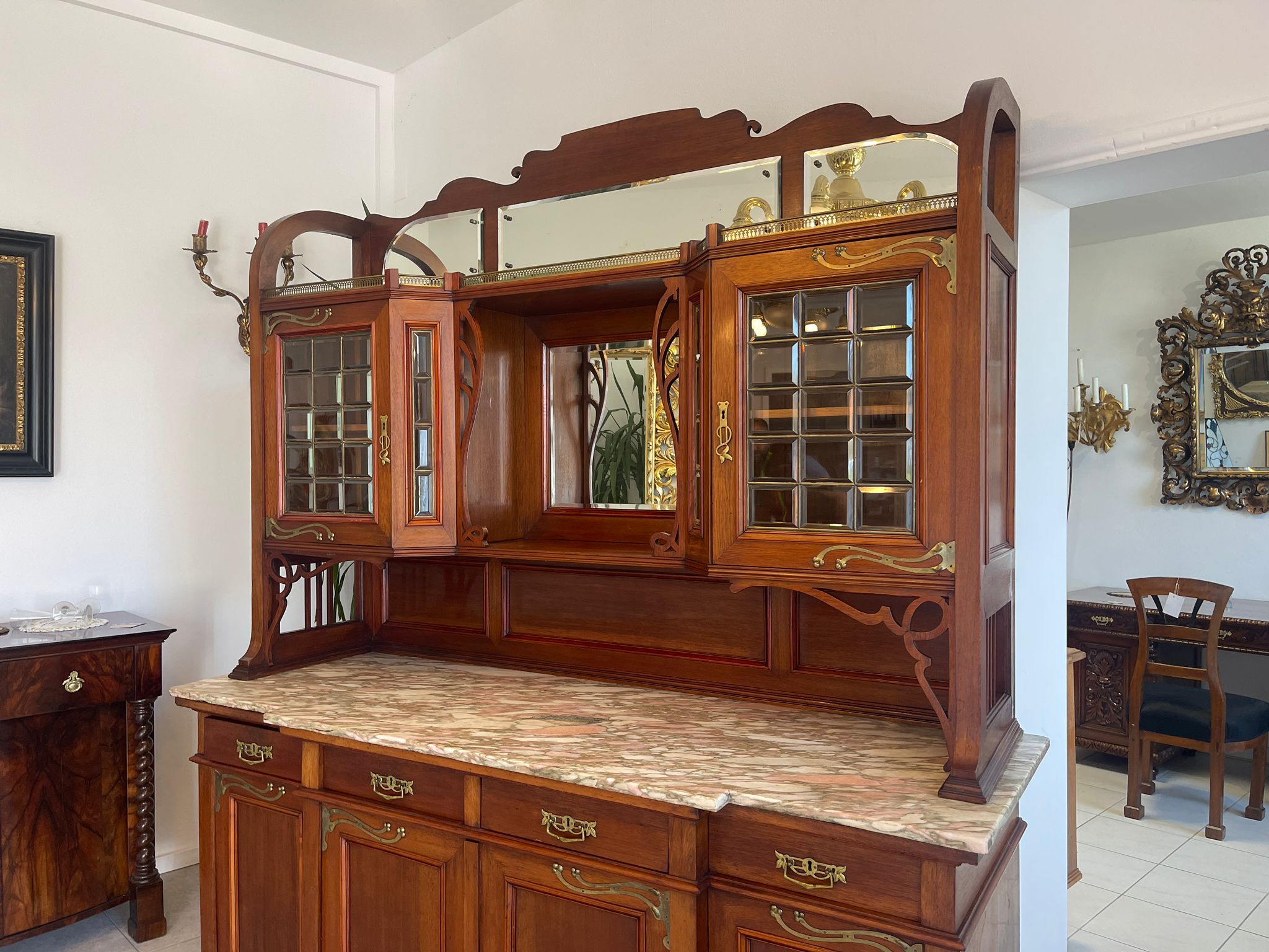 d890e83f-785f-421b-8608-5cebe05a2c7c Originales Jugendstil Aufsatzbuffet Bücherschrank Vitrinenschrank A4909