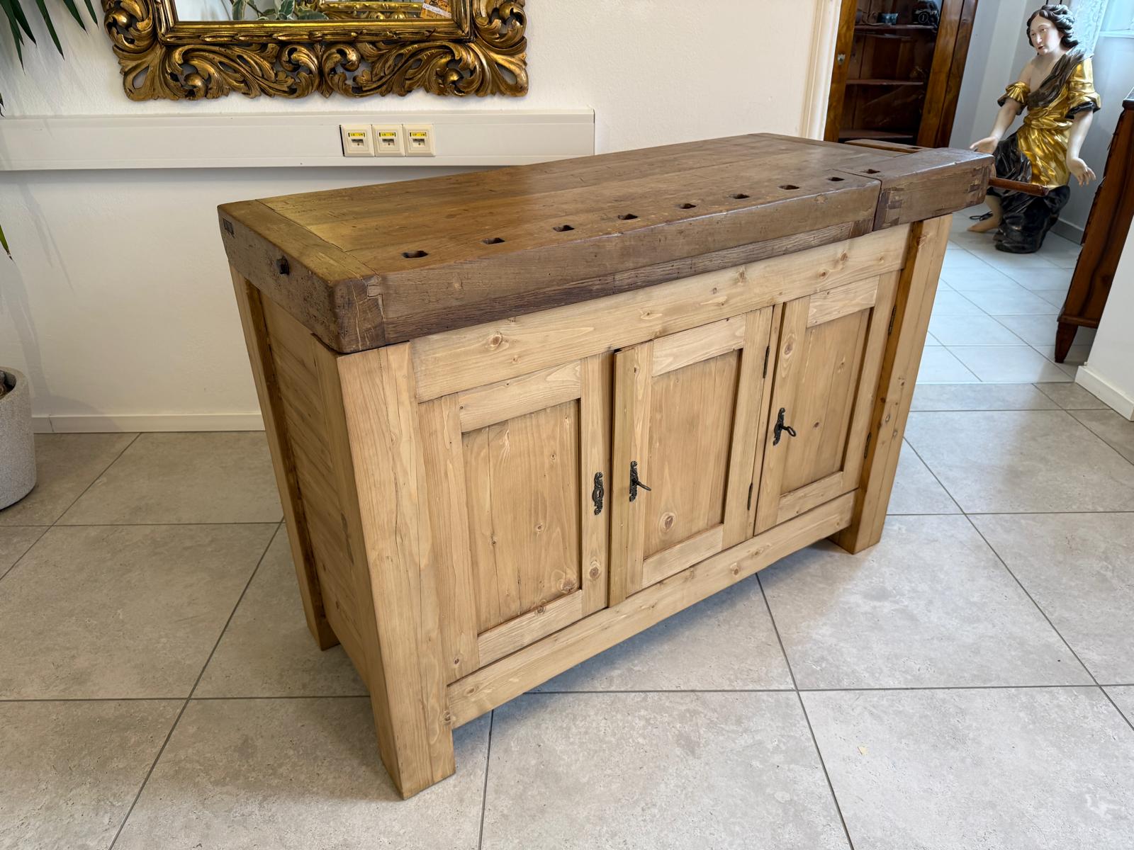 Urige Hobelbank Werkbank Pult Tresen Ladenschrank Antik G2253