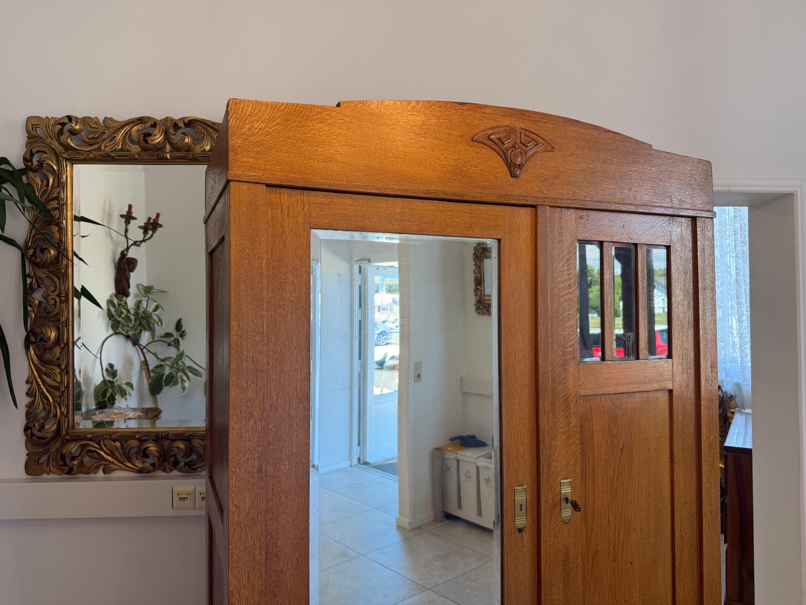 Originaler Jugendstil Garderobenschrank Spiegelschrank D2786
