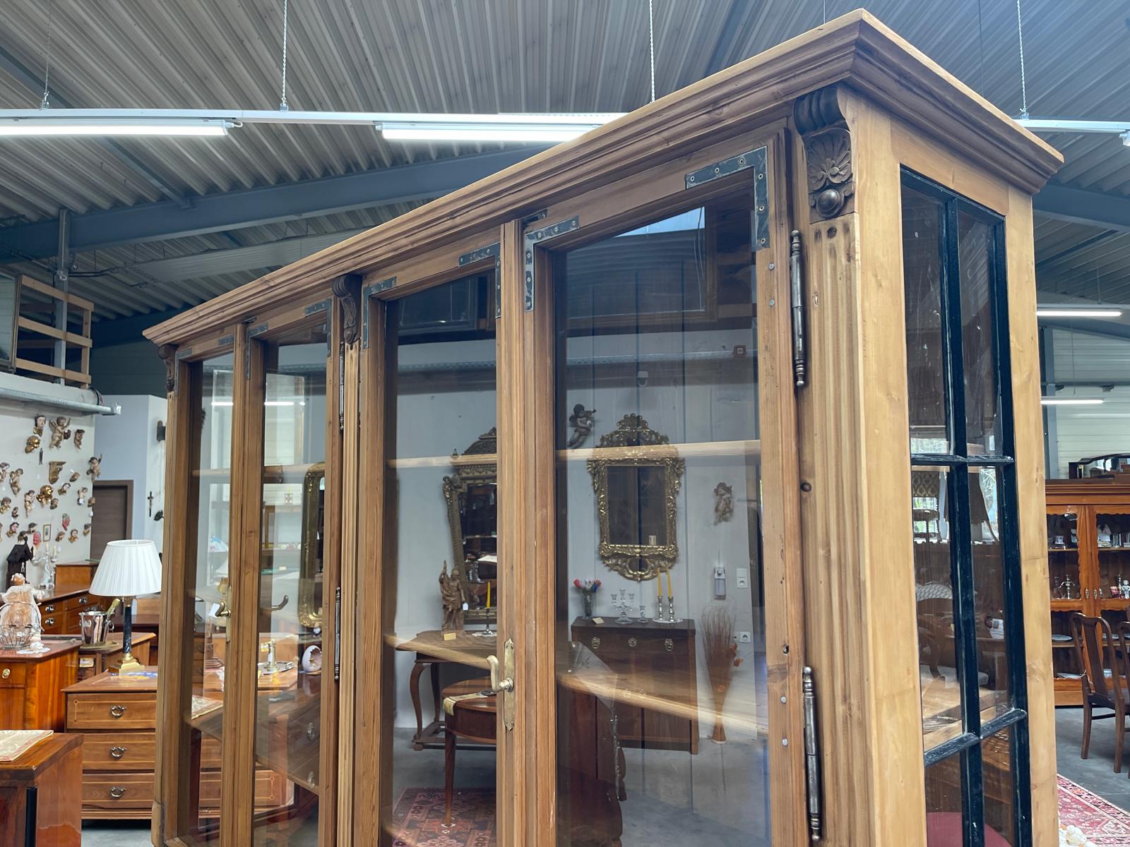 Antiker Bäuerlicher Bücherschrank Große französische Bibliotheksvitrine Glasschrank G1367