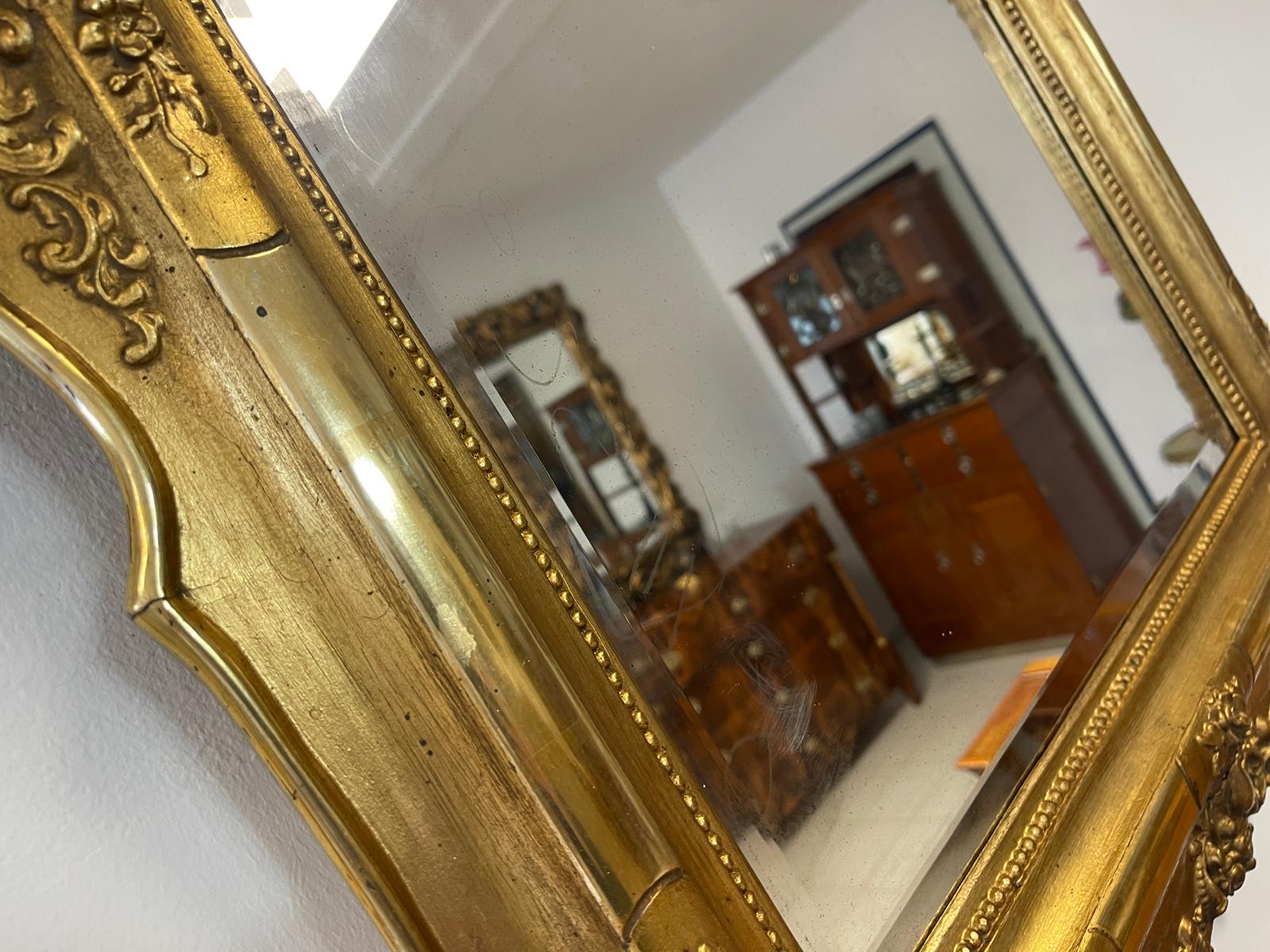 Originaler vergoldeter Biedermeier Spiegel Holzspiegel Rosenspiegel G1215