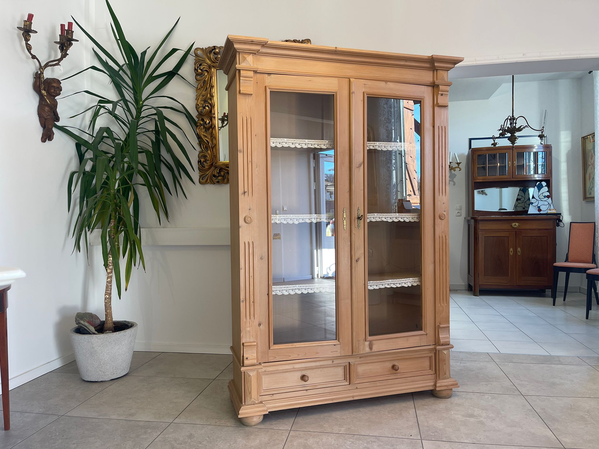 Bäuerliche Vitrine Naturholz Bücherschrank A5137