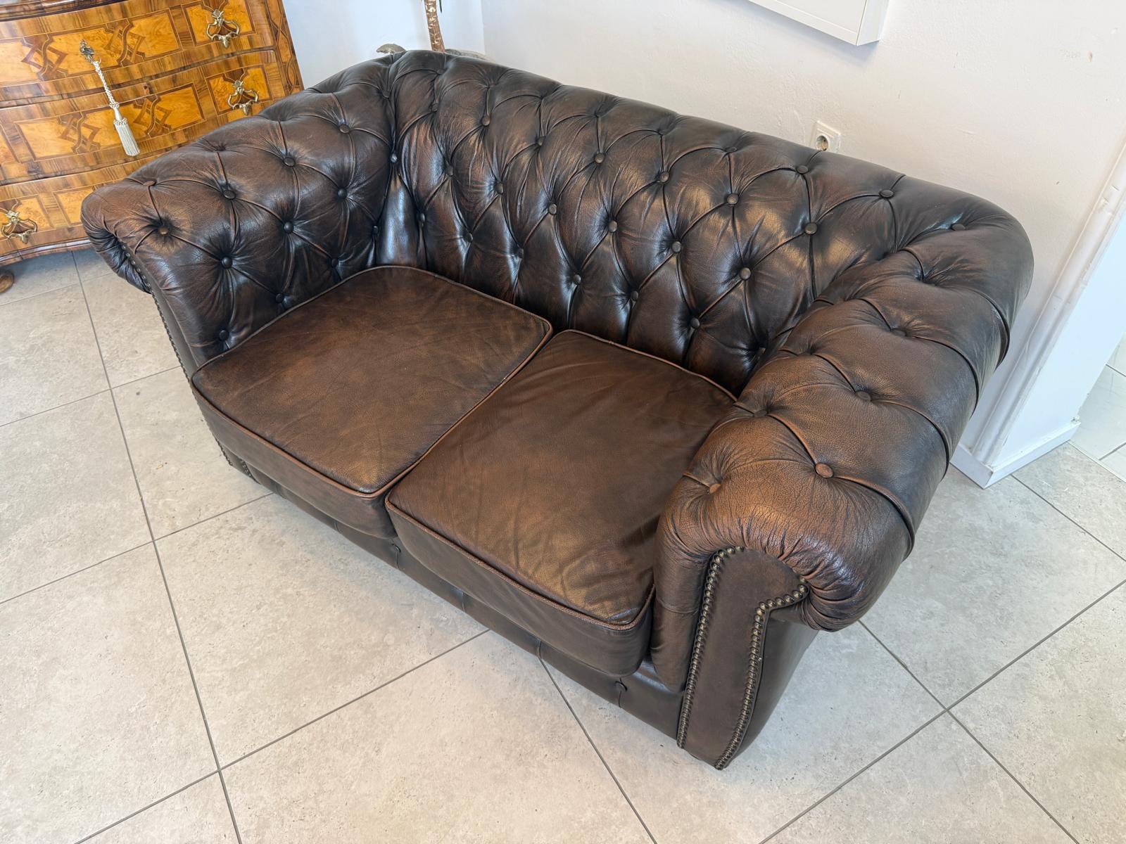 Chesterfield 2er Clubsofa Couch Zigarrenbraun D2757