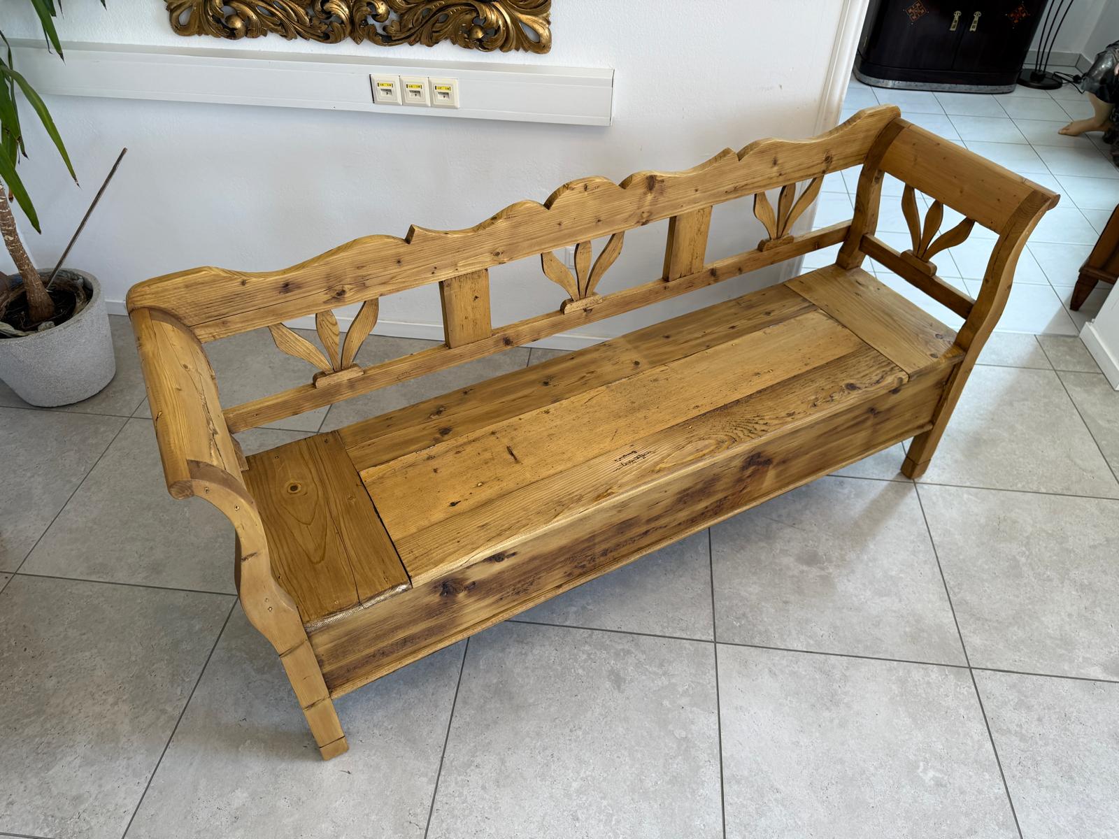 Provinzielle Biedermeier Truhenbank Landhausbank Antik D2416