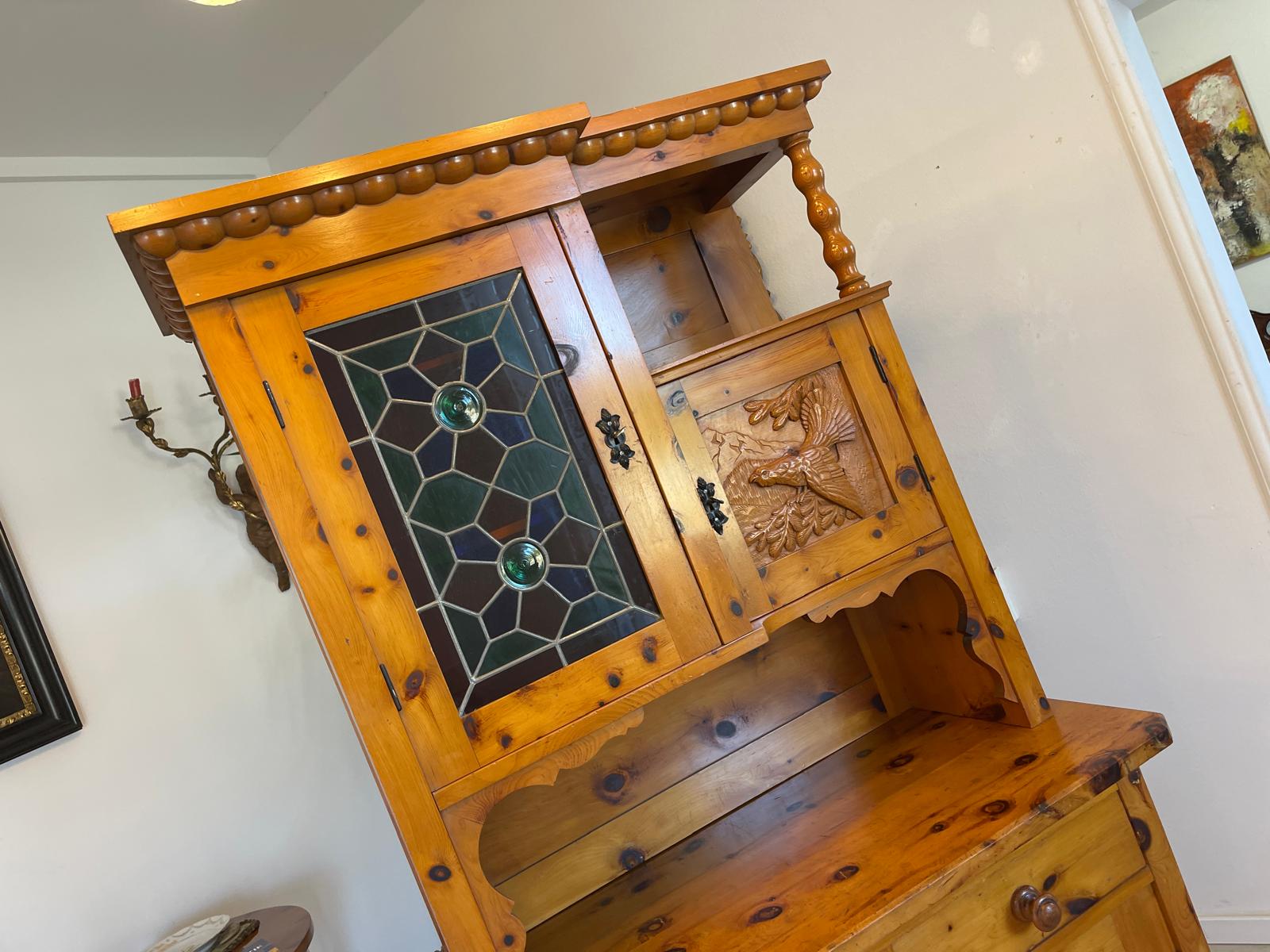 Zirbenholz Kredenz Küchenvitrine Butzenglas Küchenschrank G1263