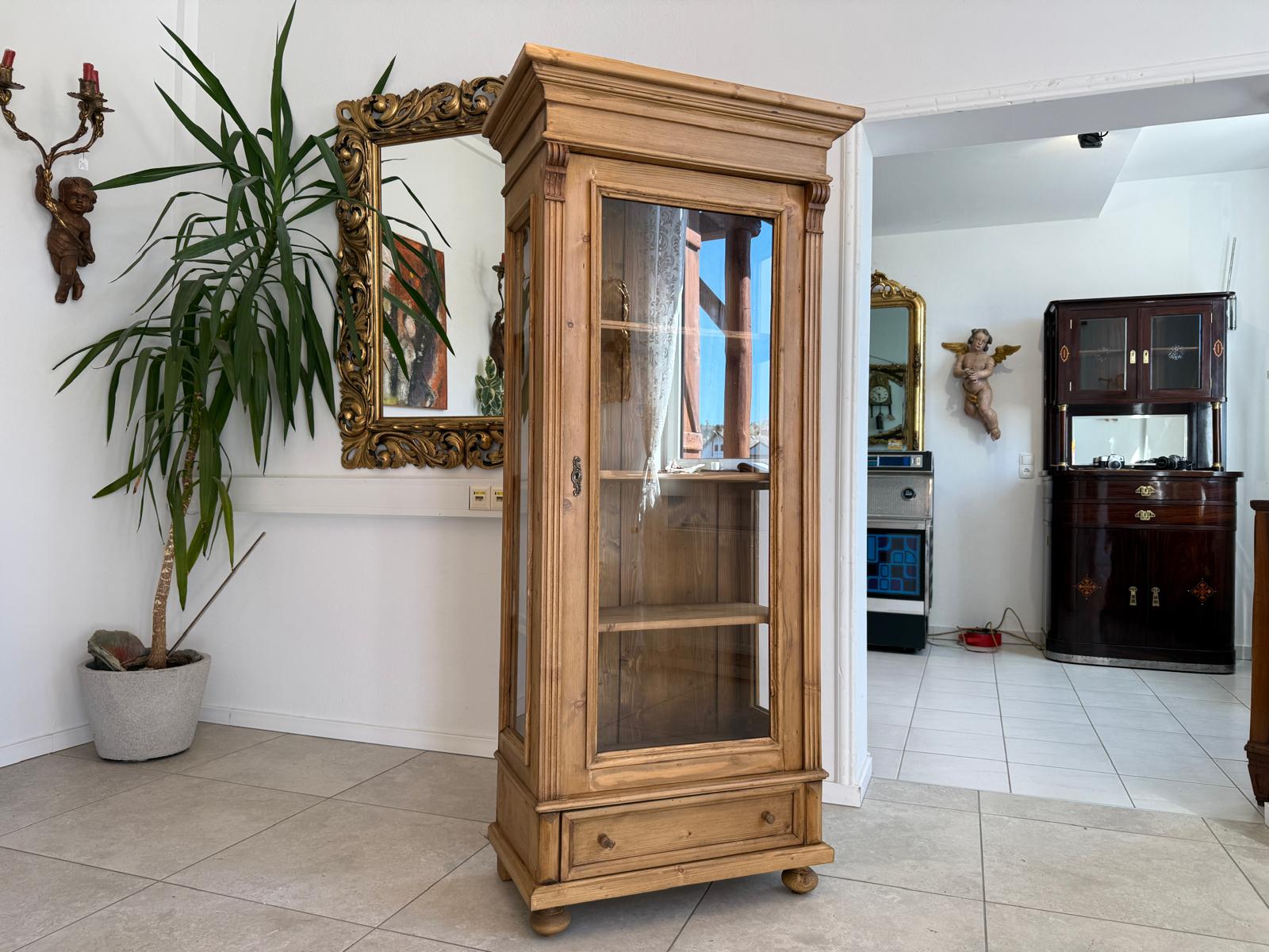 Bäuerliche Vitrine Bauernvitrine Bücherschrank antik Bauernschrank Glasschrank D2344