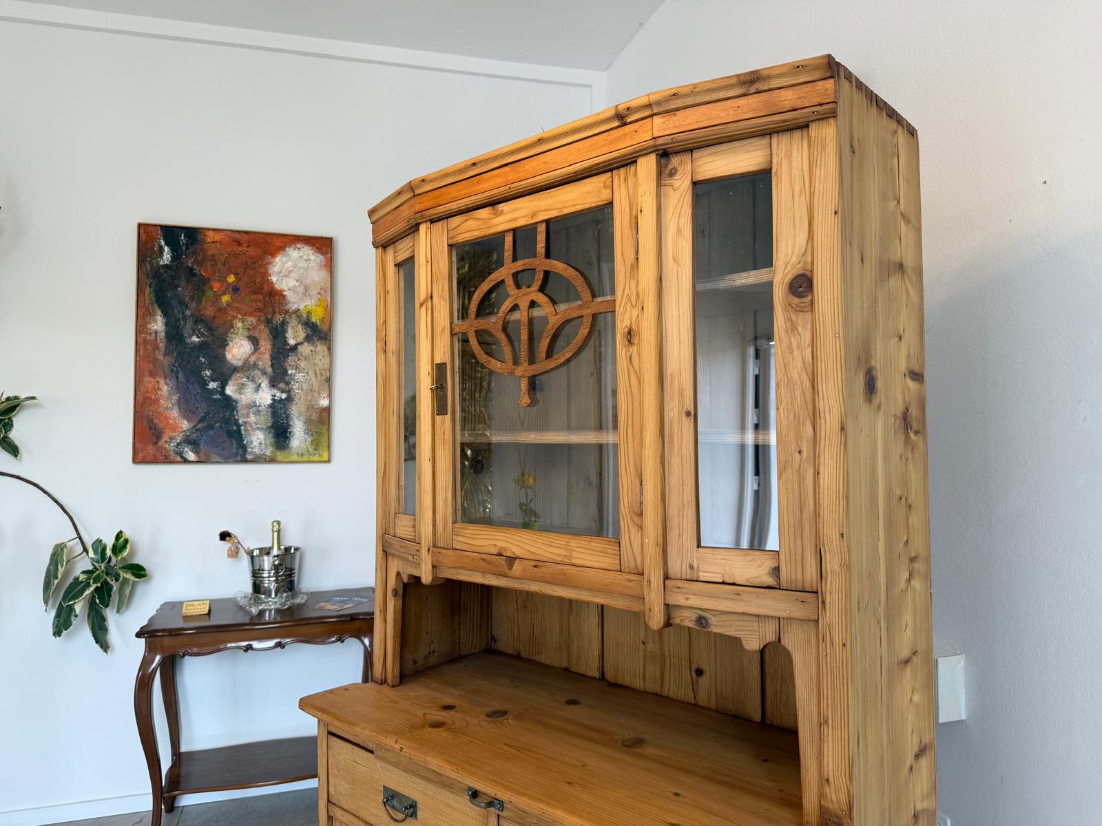 Jugendstil Küchenbuffet Antik Küchenschrank aus Naturholz G1825