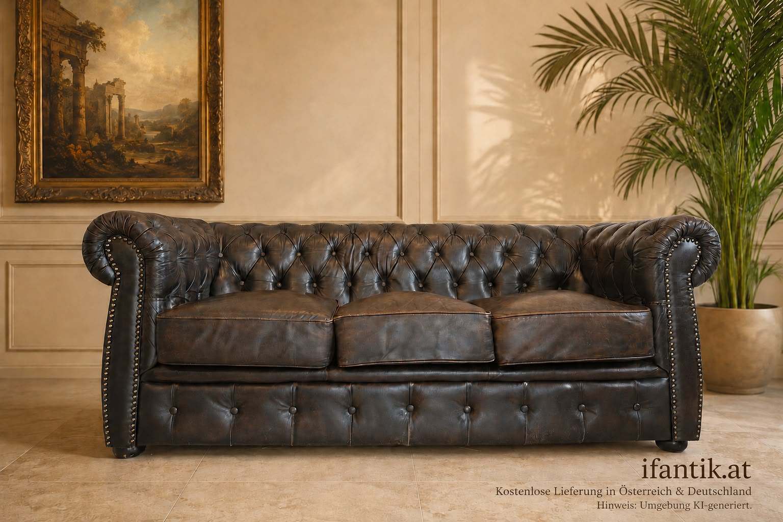 Chesterfield 3er Clubsofa Couch Zigarrenbraun D2756