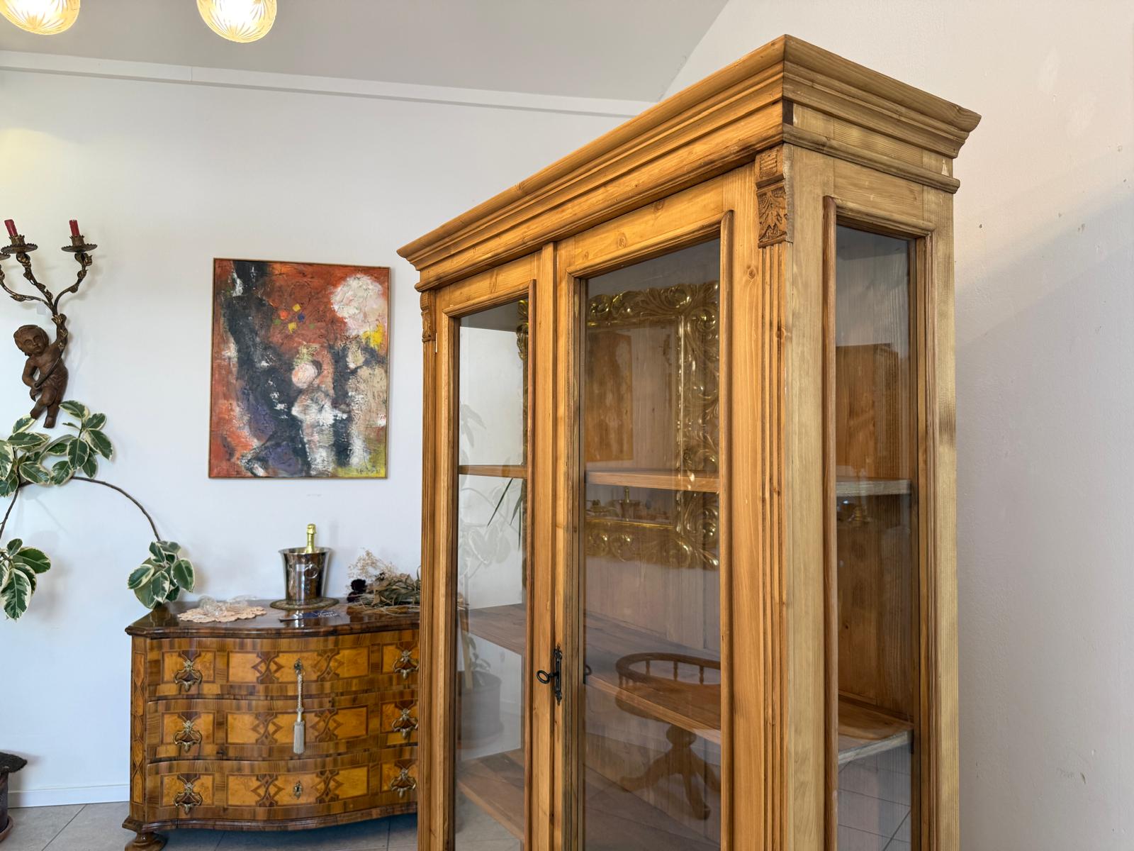 Antike Bauernvitrine Vitrine Naturholz Bücherschrank Alte Bauernmöbel D2707