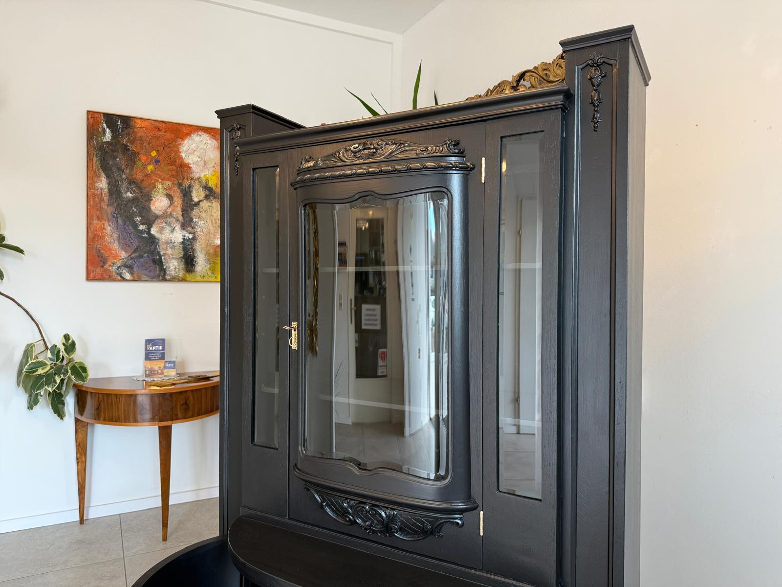 Restauriertes Jugendstil Aufsatzbuffet Bücherschrank Schwarz Antik G2172-1