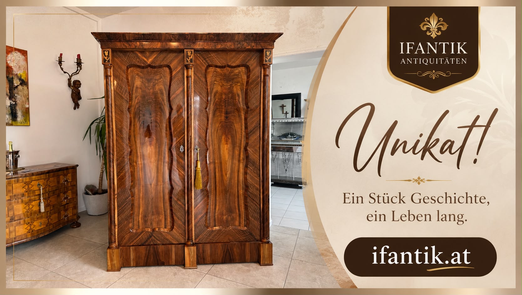  Empire Säulen Hallenschrank Restauriert Antik Antiquität Restauriert D2683