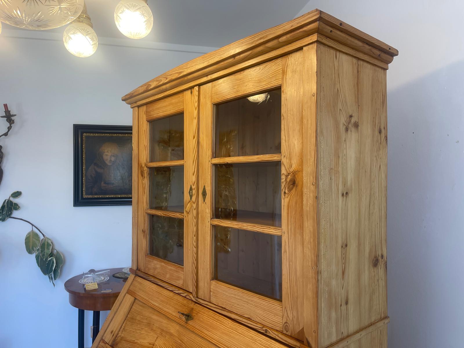 Bäuerlicher Barock Standsekretär Schreibtisch Glasschrank Sekretär Naturholz G1280