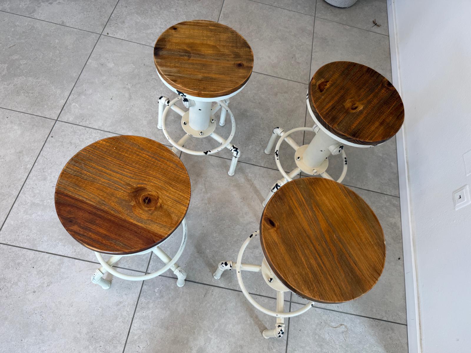 4 Industrial-Hocker Holzsitzflächen Barhocker Sitzsessel D2520