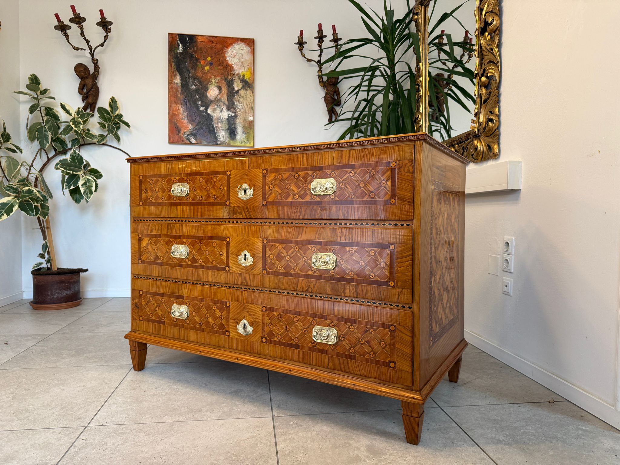 Restaurierte Marketierte Barock Ladenkommode Original Nussfurniert Antiquität D1045